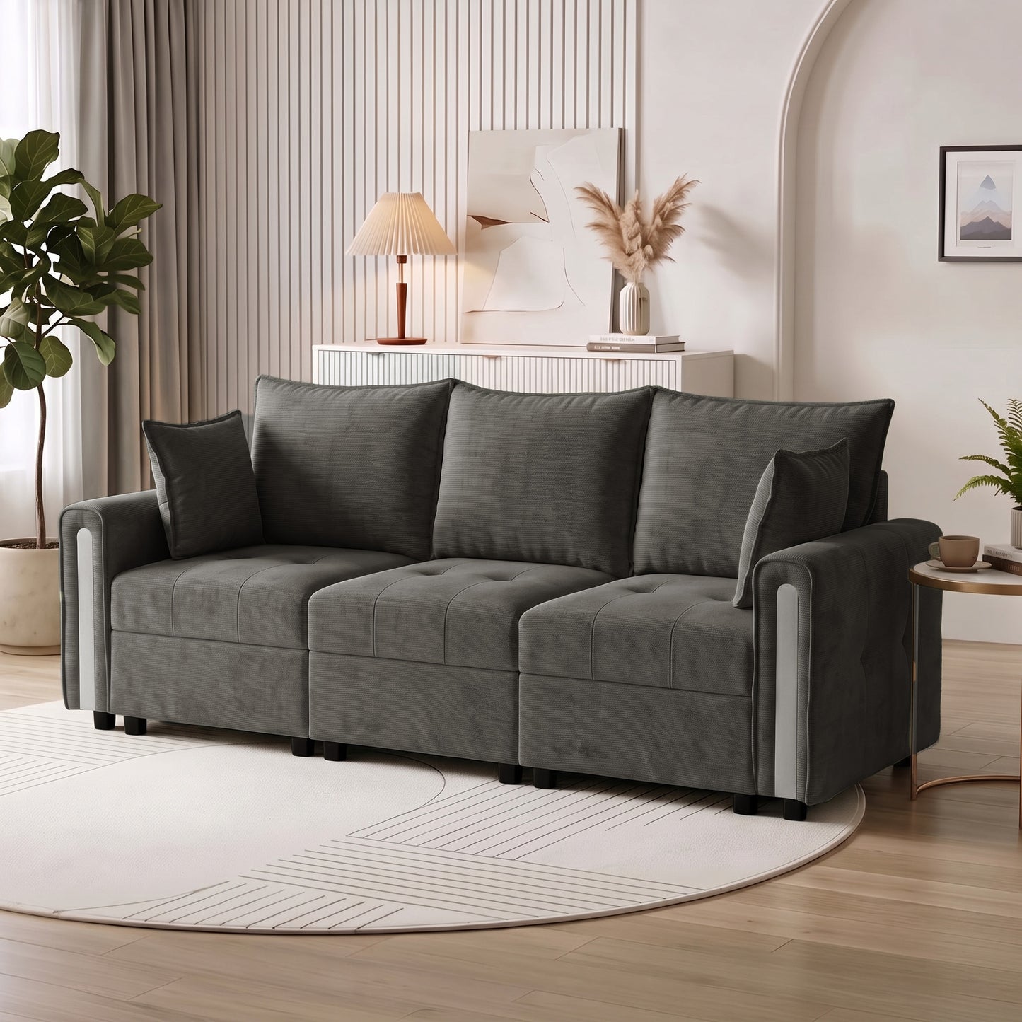 HOMCOM 3 Seater Sofa with Lift-Up Storage, 228cm Comfy Velvet Couch with Wide Deep Seat, Dark Grey