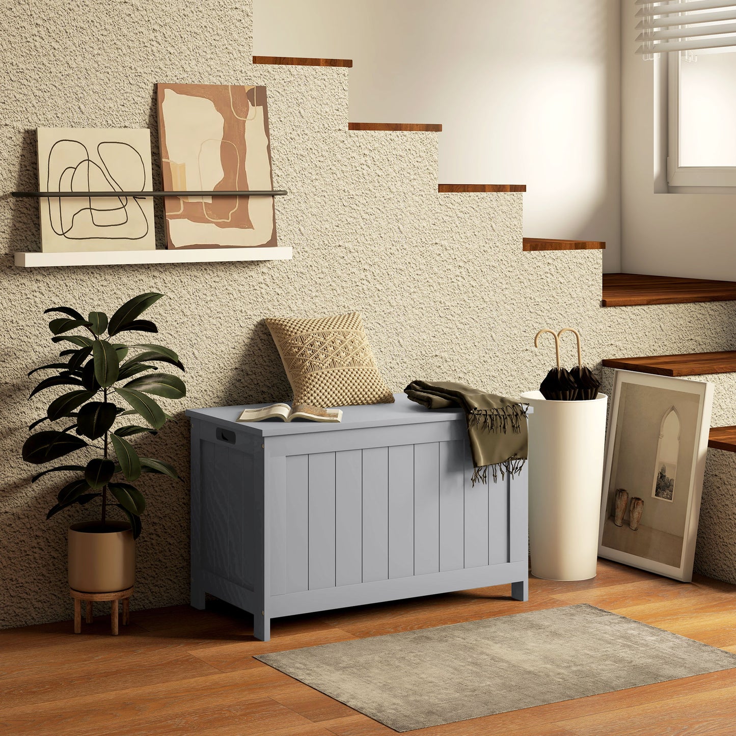 HOMCOM Modern Storage Chest Trunk - Grey