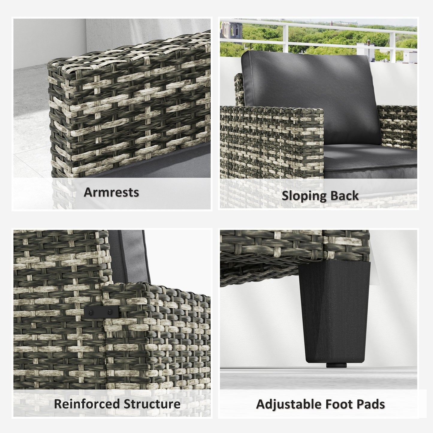 Outsunny Single Rattan Armchair, with Cushions - Light Grey