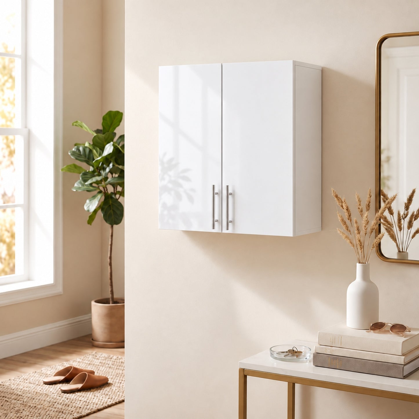 HOMCOM Bathroom Wall Cabinet, Wall-Mounted Bathroom Storage Cabinet with 2 Doors, Adjustable Shelf for Kitchen, White
