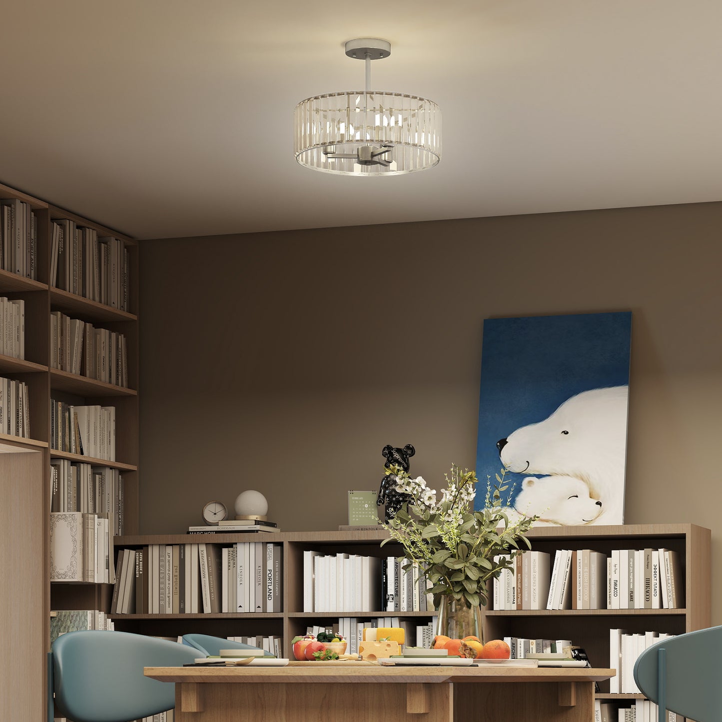 HOMCOM Crystal Ceiling Light Fixture, Semi Flush Mount Modern Chandelier for Living Room, Bedroom, Hallway, Dining Room, E14 Base 3-Lights, Silver Tone