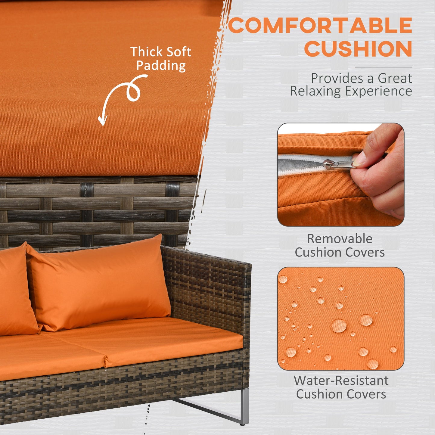 Outsunny 4-Piece Rattan Wicker Sofa and Table Set - Orange