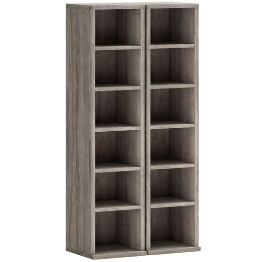 HOMCOM Set of 2 CD Media Display Shelf Unit Tower Rack with Adjustable Shelves, Distressed Grey