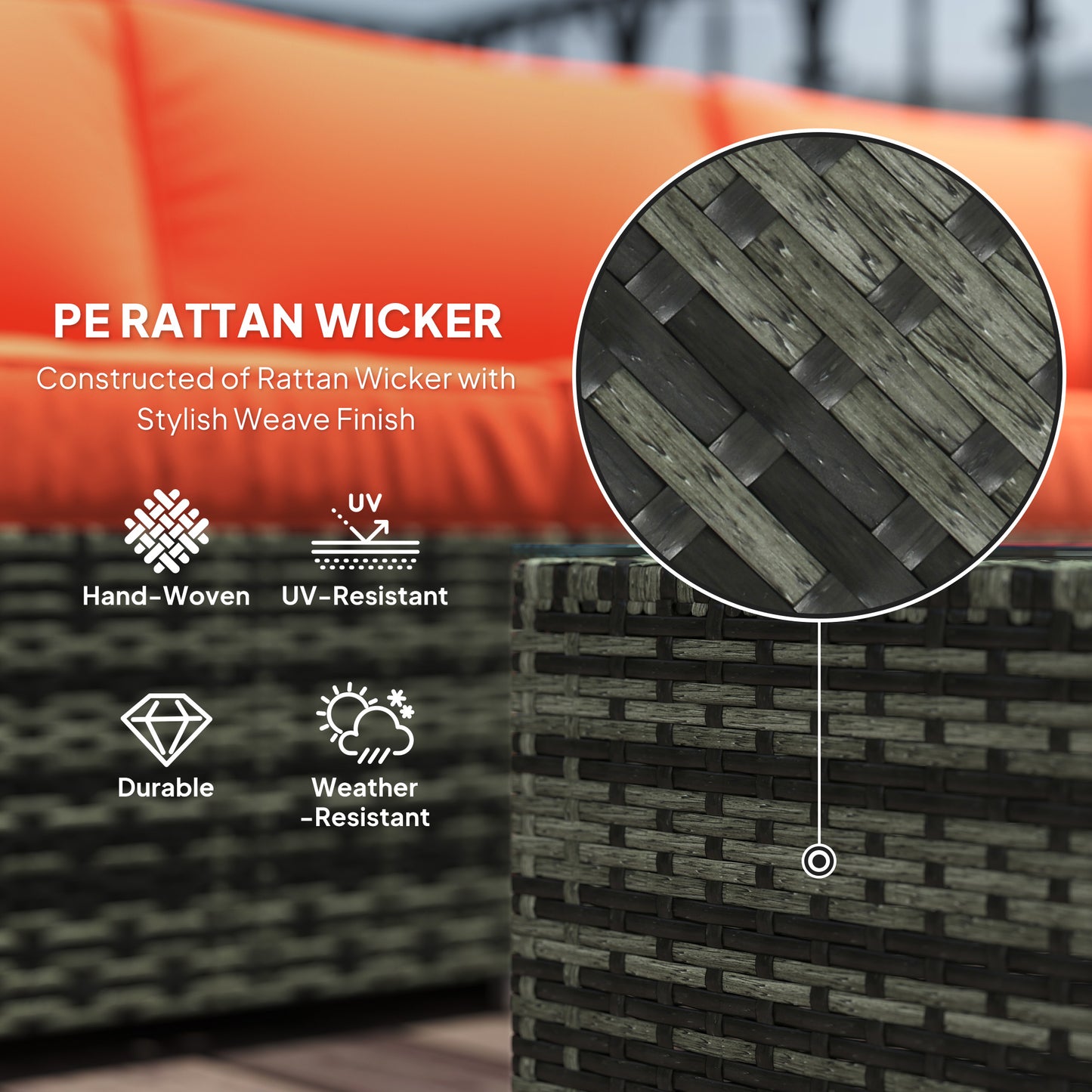 Outsunny Rattan Garden Furniture Set, Sofa & Coffee Table, Orange