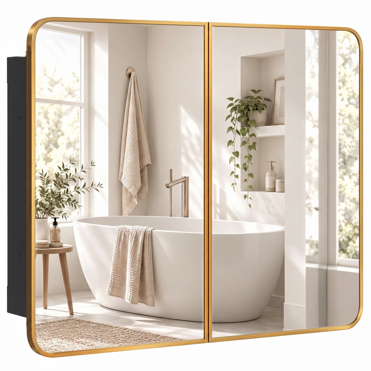 HOMCOM 76.2 x 11.6 x 61 cm Bathroom Mirror Cabinet, Wall Cabinet with Adjustable Shelves, Wall-Mounted or Recessed, Gold Tone