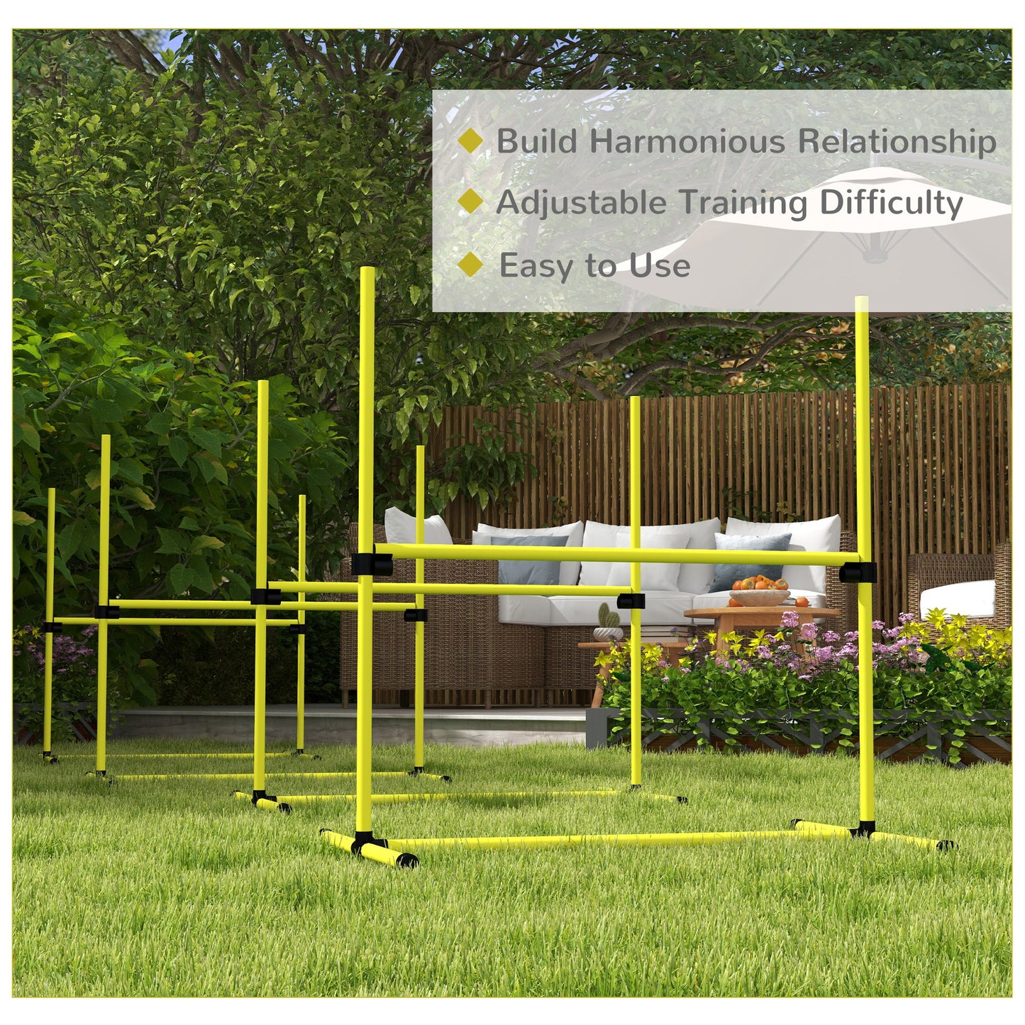 PawHut 4 Pieces Dog Agility Training Equipment, Adjustable Height Jumps Hurdle with Carrying Bag for Outdoor, Yellow