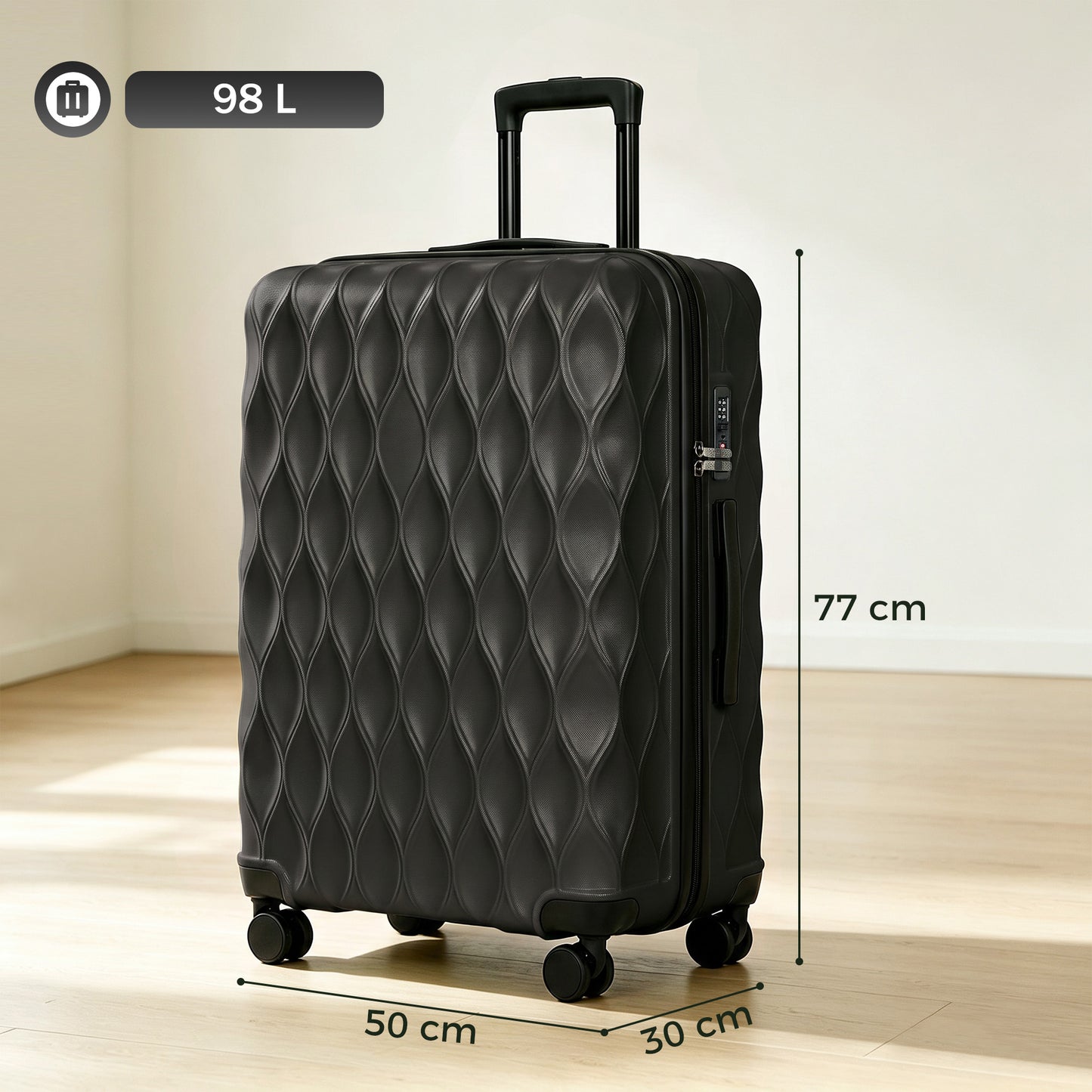 HOMCOM 28Inch Suitcase, ABS Hard Shell Checked Luggage with TSA Lock, Spinner Wheels, Telescopic Handle, Black