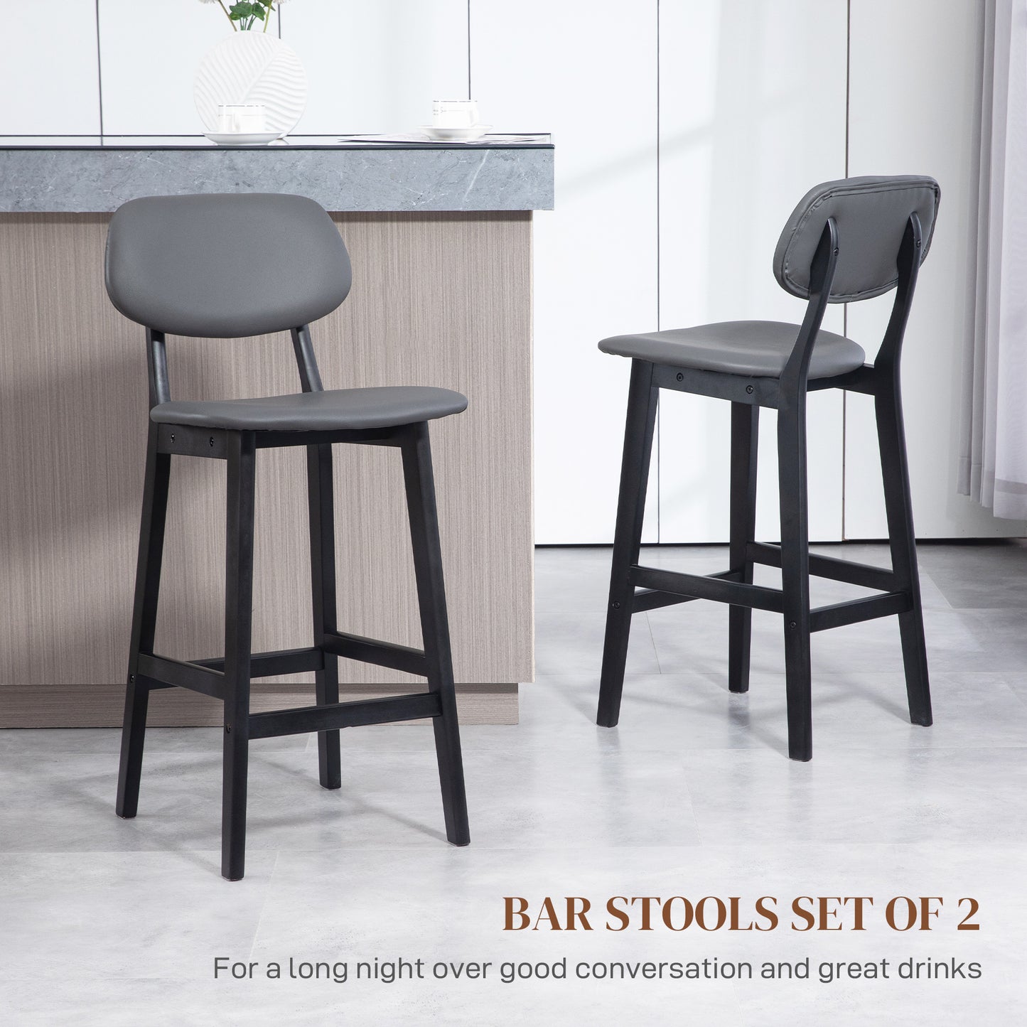 HOMCOM Set of 2 Faux Leather Bar Stools - Dark Grey