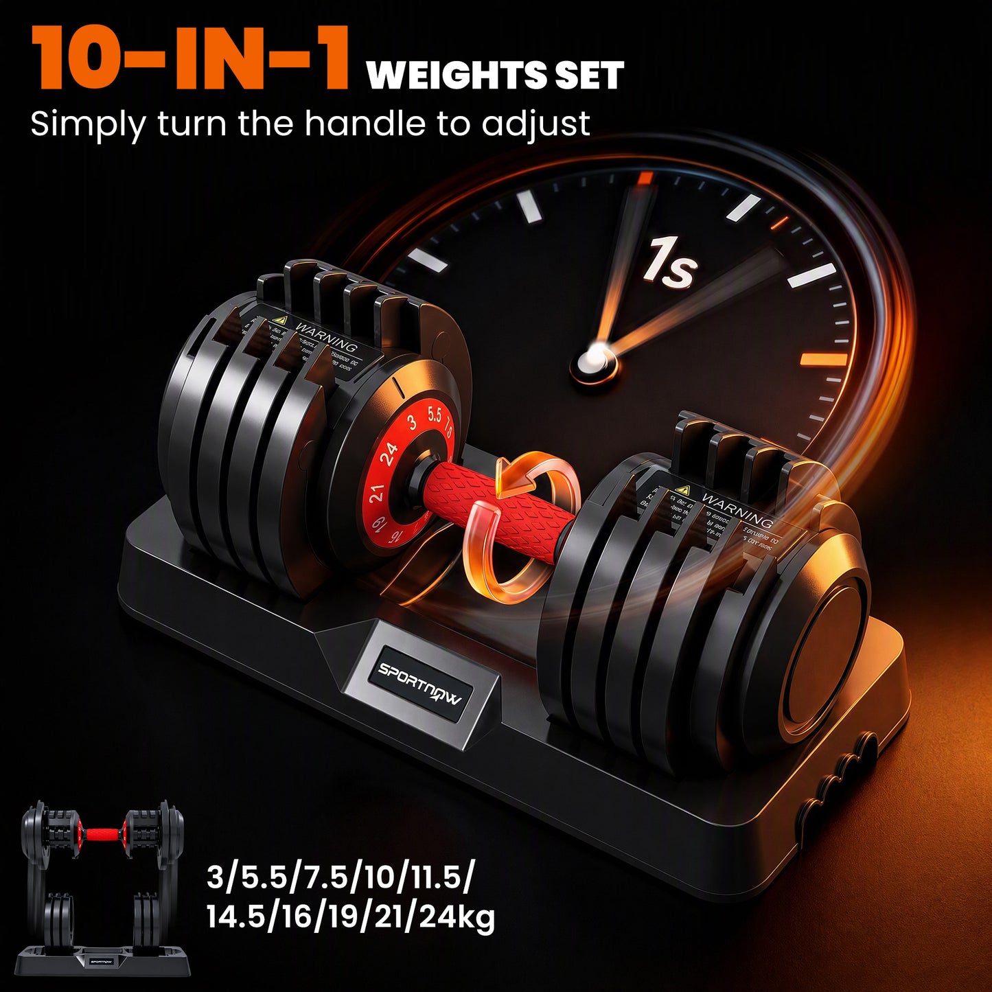 SPORTNOW 24kg Adjustable Dumbbell Set of 2, 10-in-1 Dumbbell Weights with Quick-Dial System
