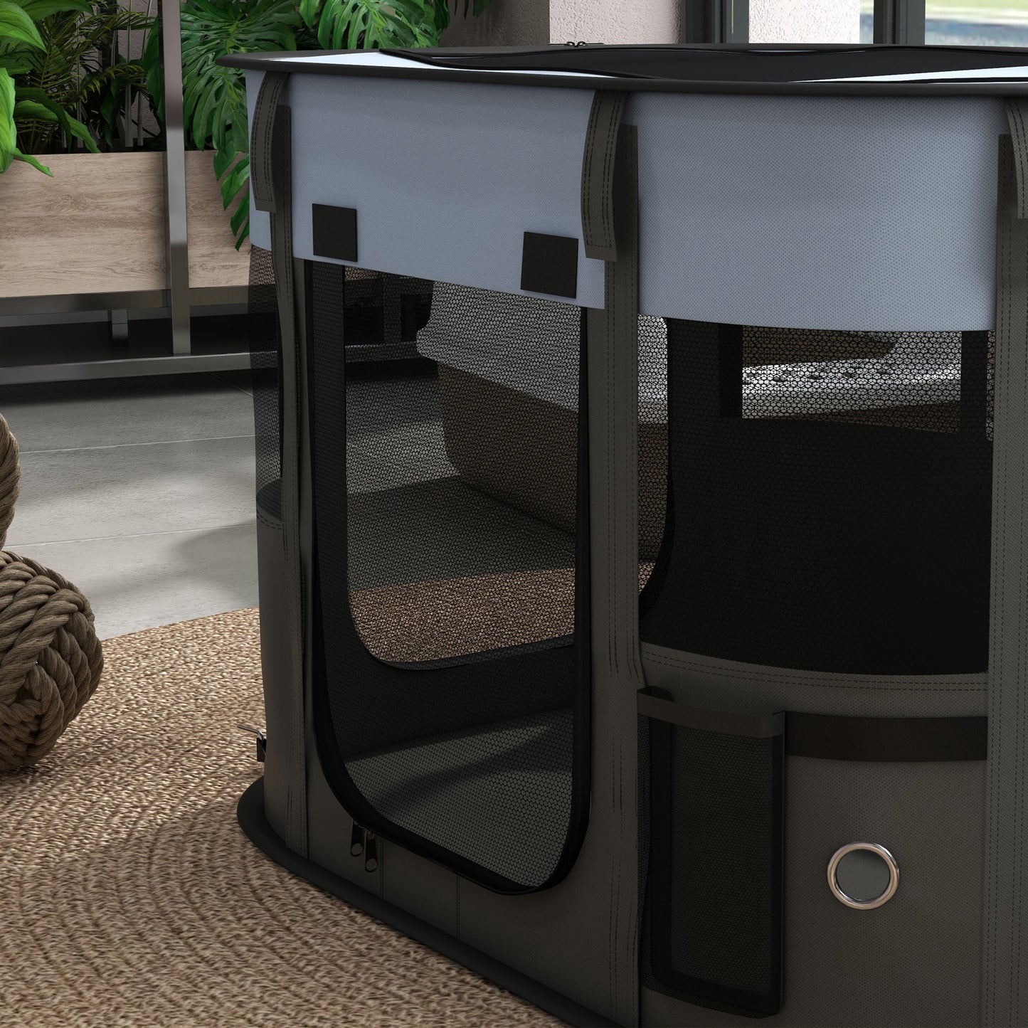 PawHut Foldable Dog Pen with Storage Bag for Indoor/Outdoor Use Grey - Small