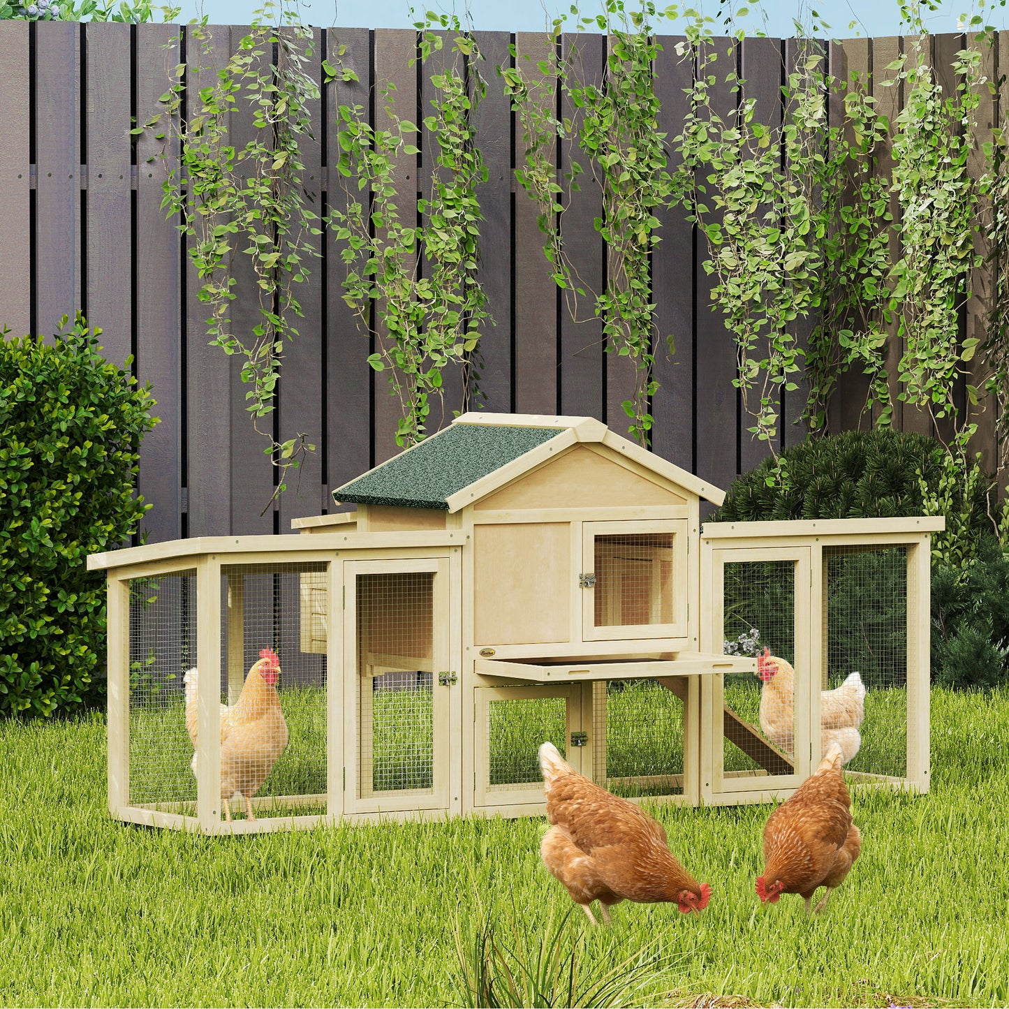 PawHut Large Chicken Coop, Wooden Outdoor Chicken Cage Poultry Hen House with Nesting Box