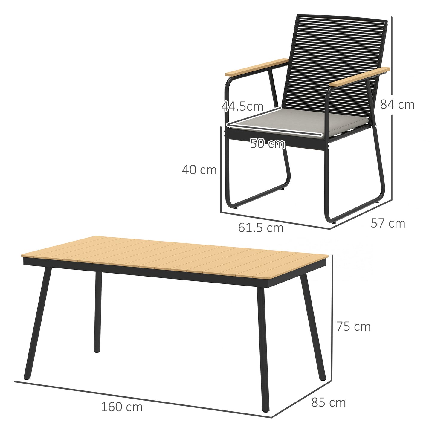 Outsunny 6 Seater Garden Dining Set, Rattan Backrest, Plastic Top, Soft Cushions, for Patio, Balcony, Poolside, Nature Wood Finish