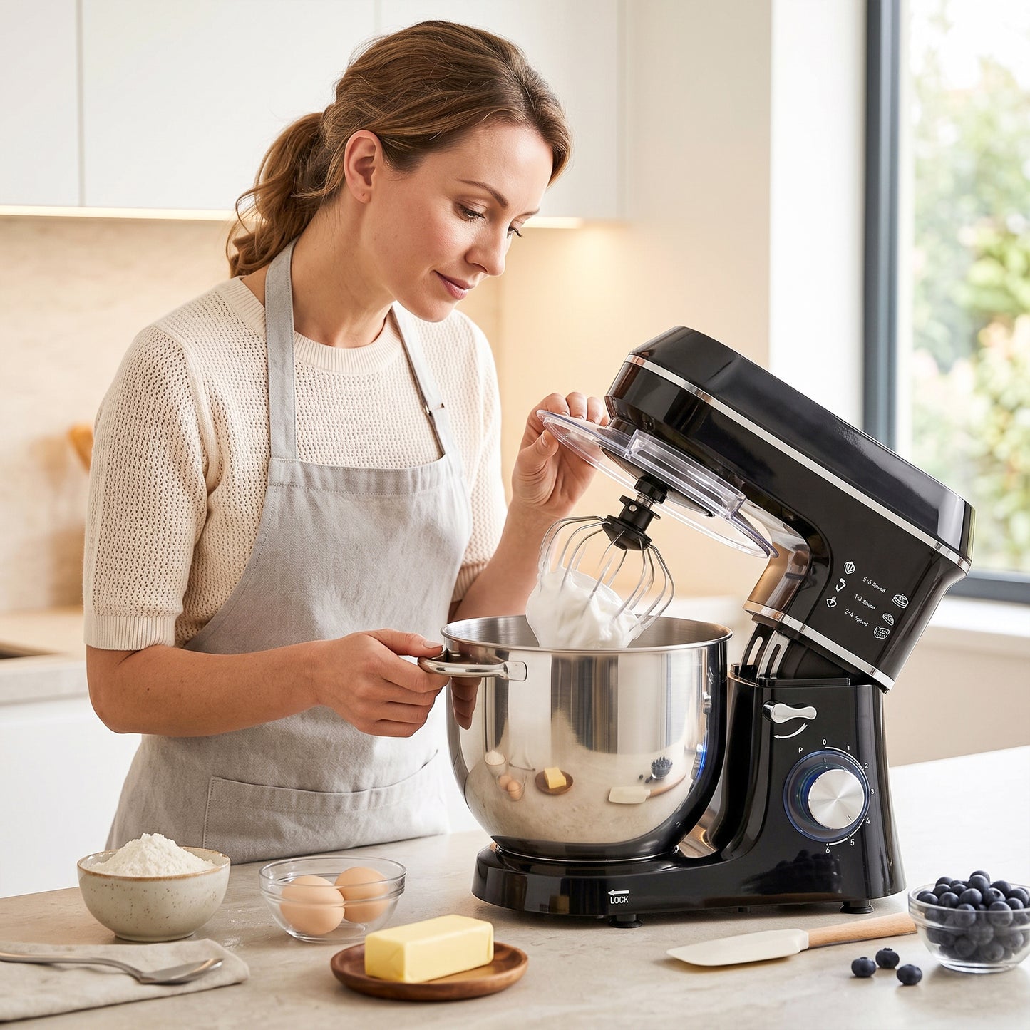 HOMCOM 7 L 1400W 6-Speed Tilt-Head Food Mixer, Stand Mixer with Handle and Dough Hook, Black