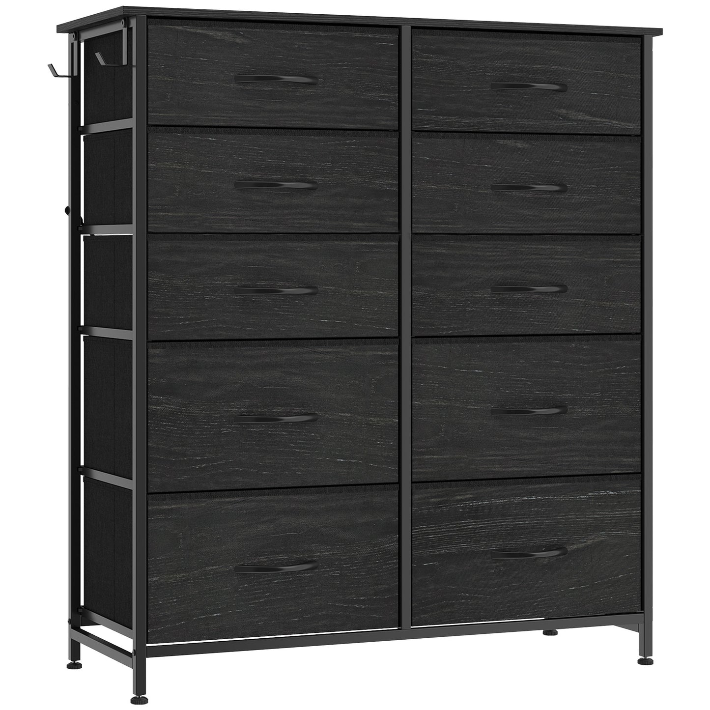 HOMCOM Chest of Drawers, Dresser with 10 Fabric Drawers, Tall Storage Unit with 4 Pockets and 2 Hooks Steel Frame, Black
