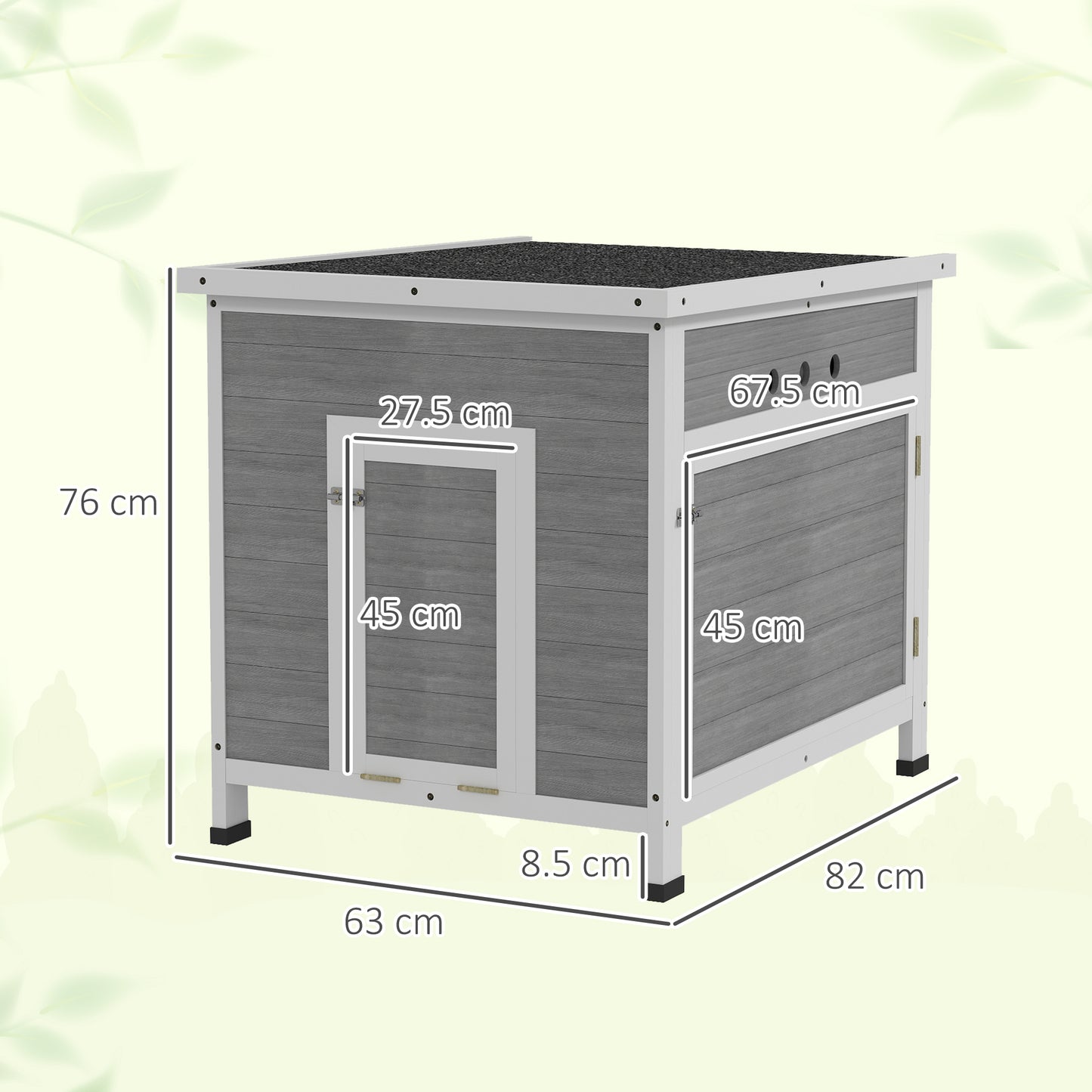 PawHut Wooden Duck House with Ramp, Double Doors, Openable Asphalt Roof, Ventilation Holes, Removable Base, Light Grey