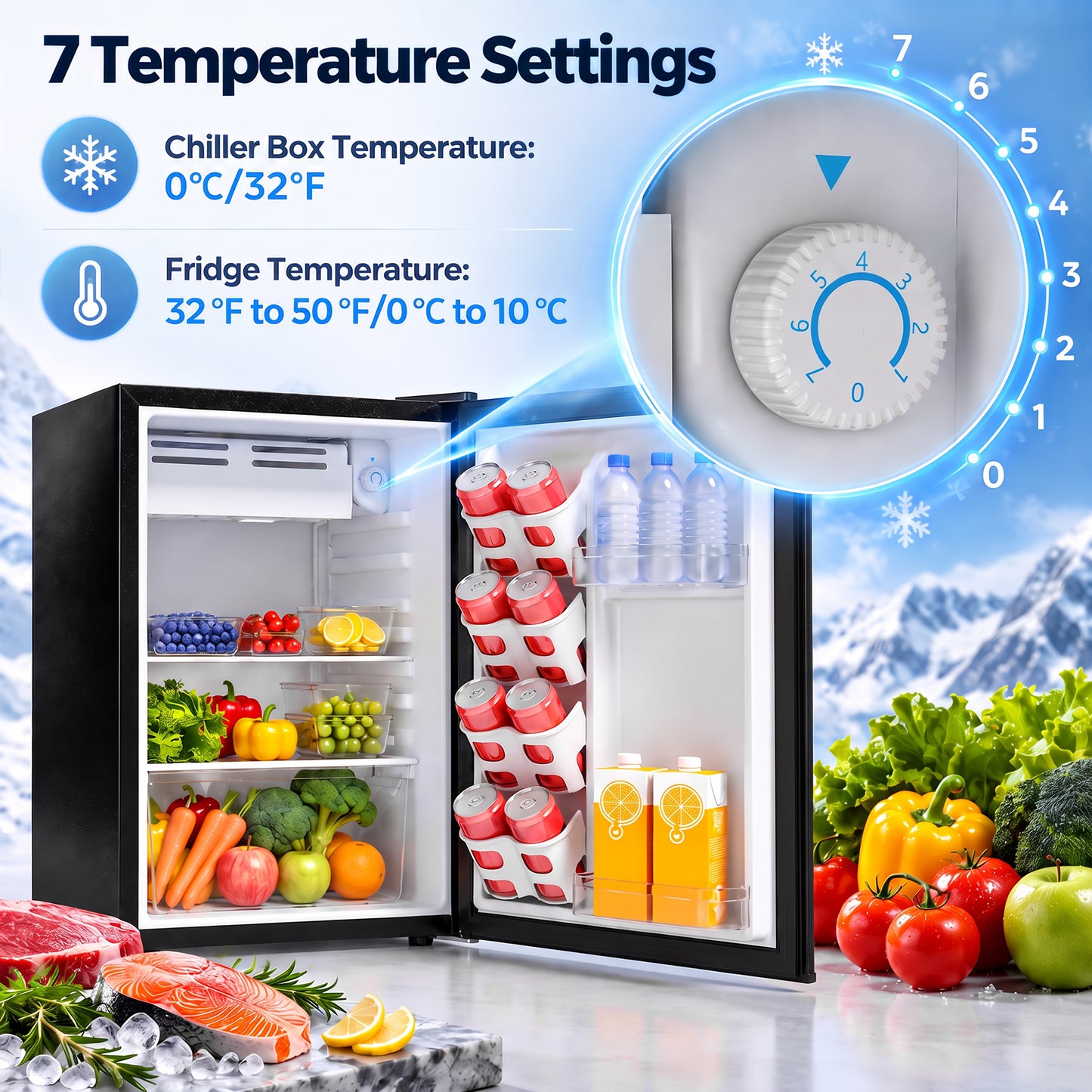 HOMCOM 73 L Mini Fridge with Chiller Box, Single Door Compact Refrigerator, Adjustable Thermostat, Reversible Door, Black