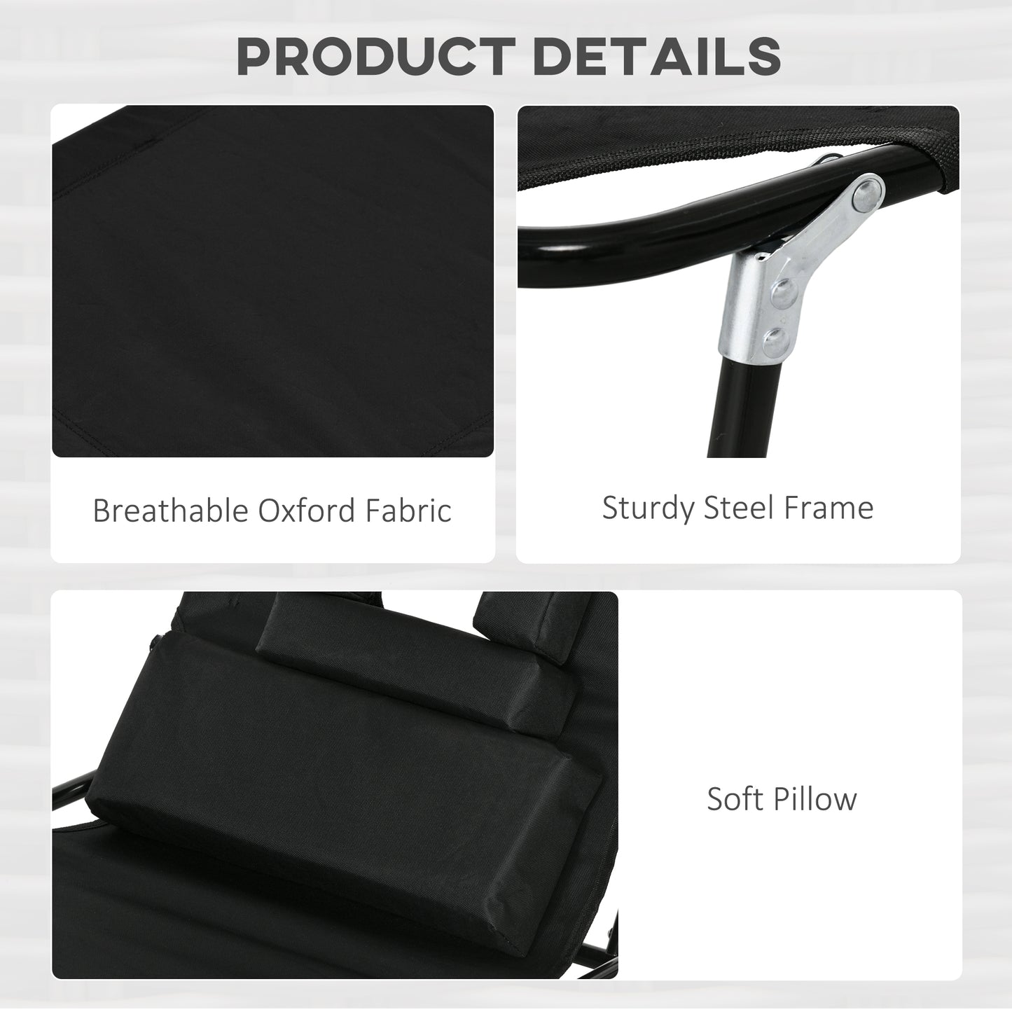 Outsunny Adjustable Backrest Foldable Sun Lounger Set with Pillow - Black