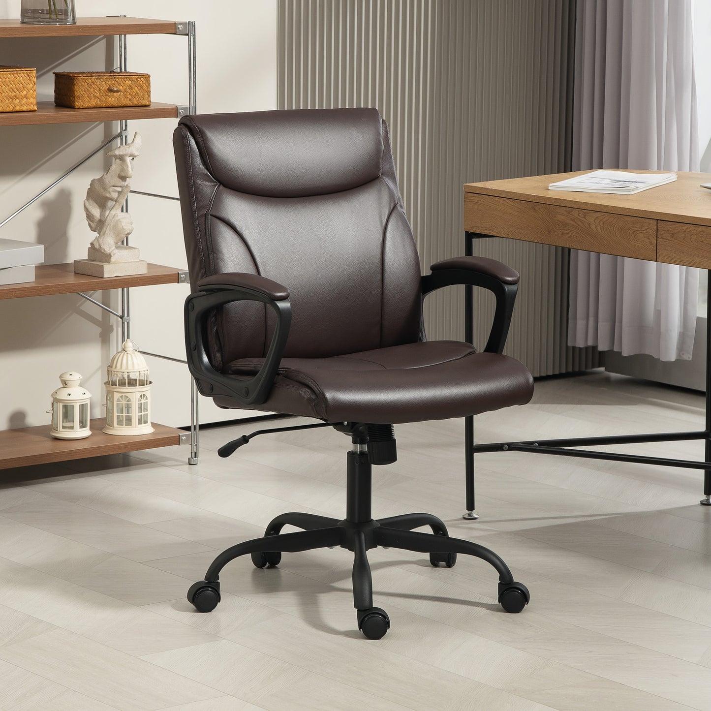 HOMCOM Executive Office Chair, Faux Leather, Adjustable Swivel Wheels & Tilt Function, Brown