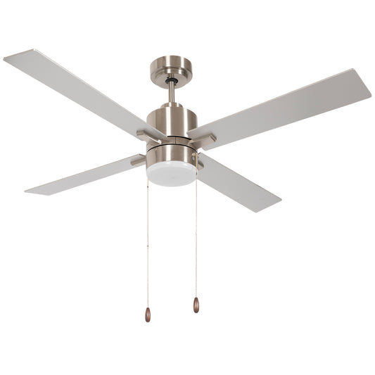 HOMCOM Ceiling Fan with LED Light Flush Mount Ceiling Fan Lights with Reversible Blades Pull-chain Silver and Natural Tone