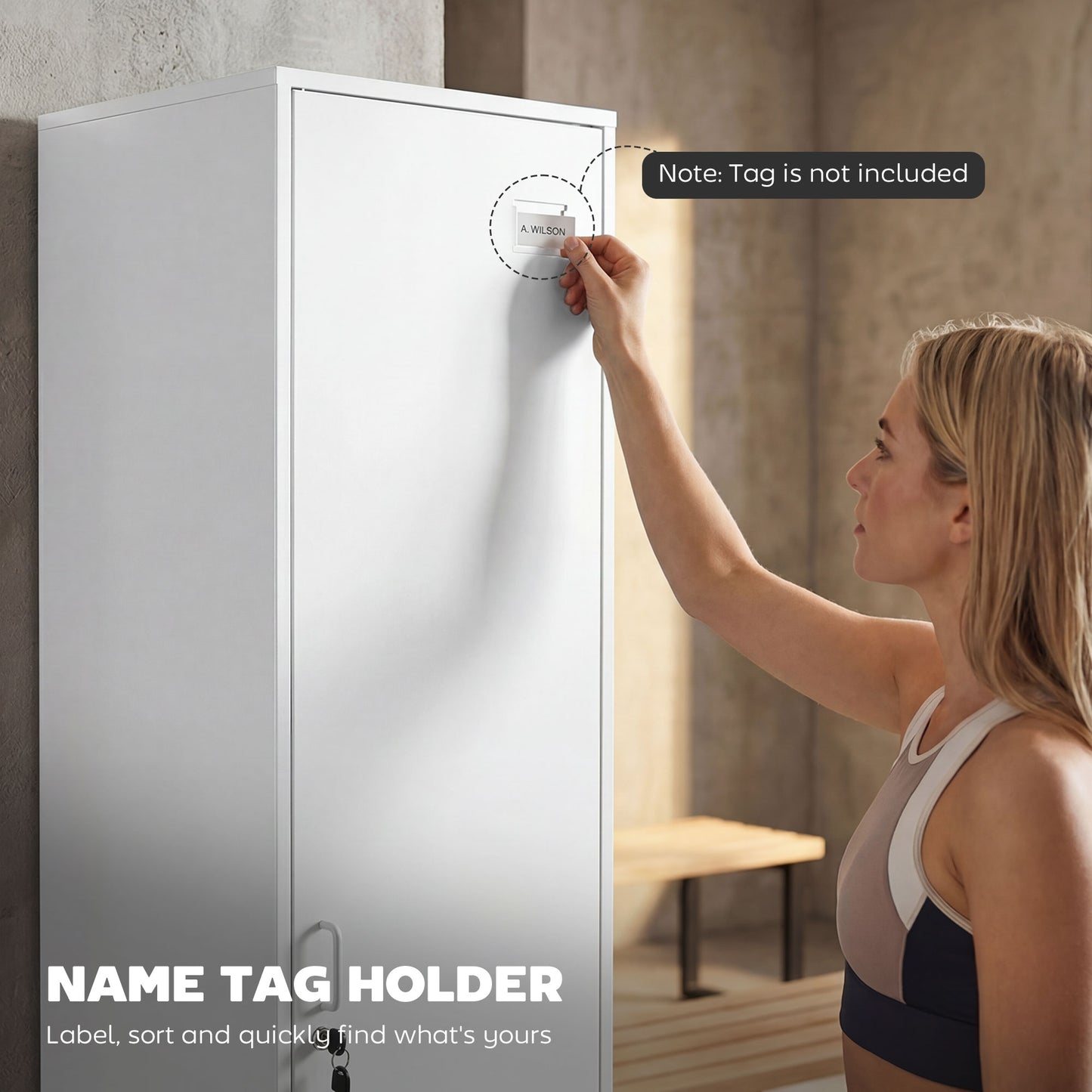 HOMCOM Metal Locker Cabinet with Hanging Rod, Lock and Key, Single Locker Storage Cabinet with Shelf, White