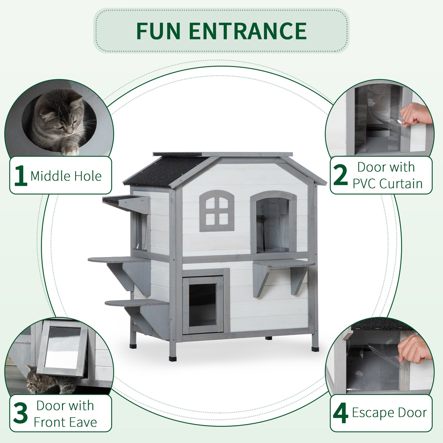 PawHut 2-Story Indoor or Outdoor Cat House W/ Escape Door Cat Shelter White