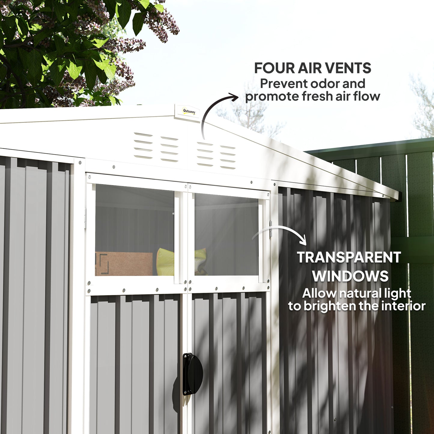 Outsunny Metal Garden Shed, 8 x 4 ft Storage Shed with Window, Vents, Lockable Door, Waterproof Steel Tool Storage, Light Grey