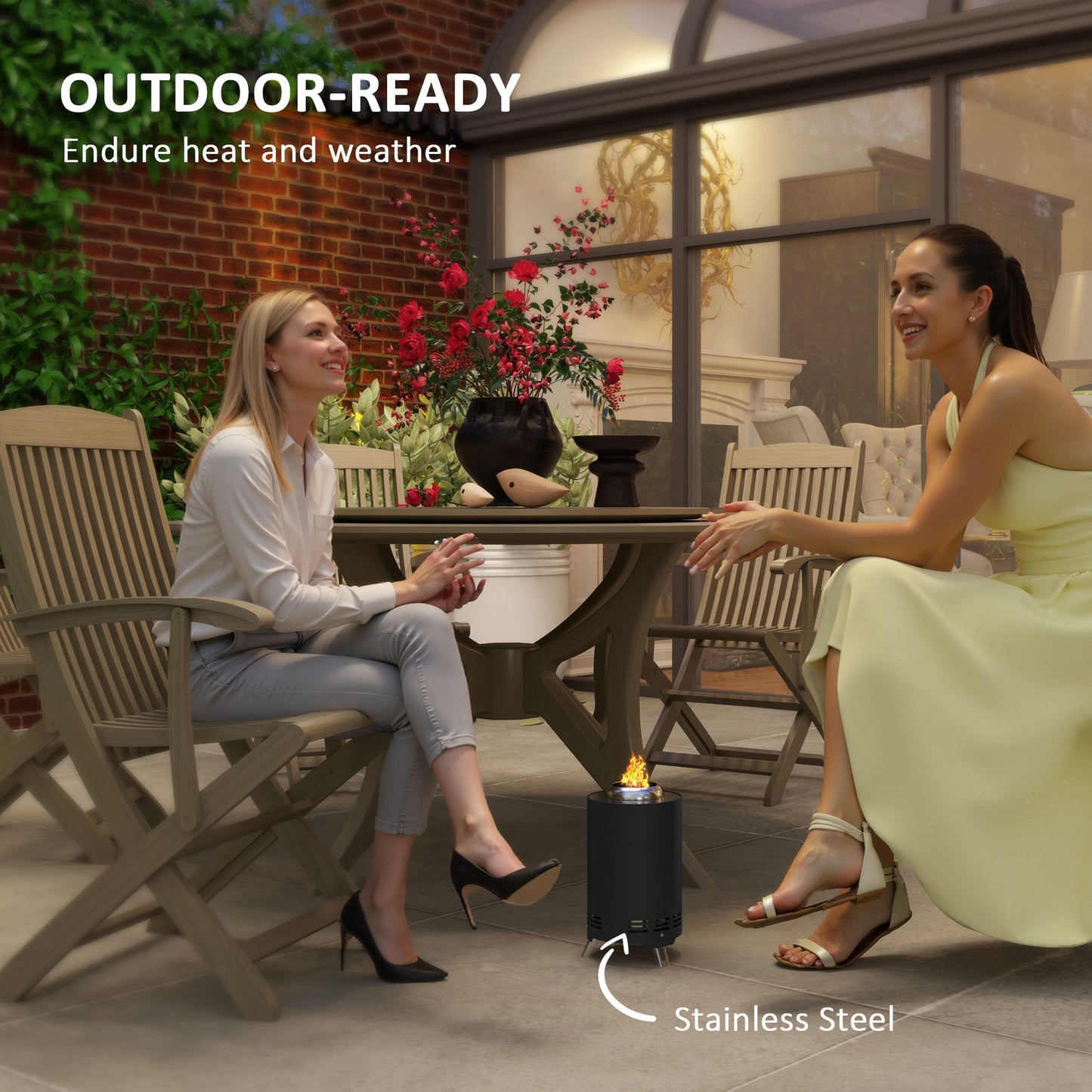 Outsunny Smokeless Fire Pit, 16 x 16 cm Stainless Steel Portable Wood Burning Tabletop Firepit with Poker, Garden Camping, Black