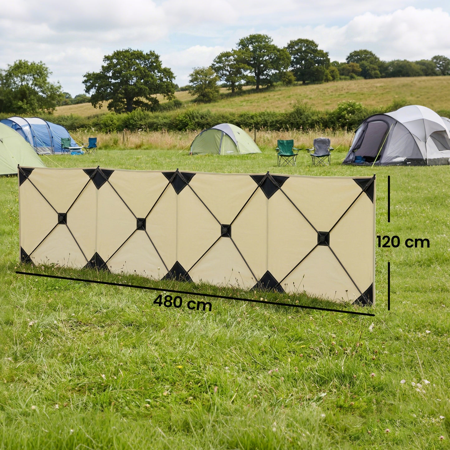 Outsunny Camping Windbreak Pop Up Windbreaker Blocker for Beach Caravan Outdoor 480 x 120 cm