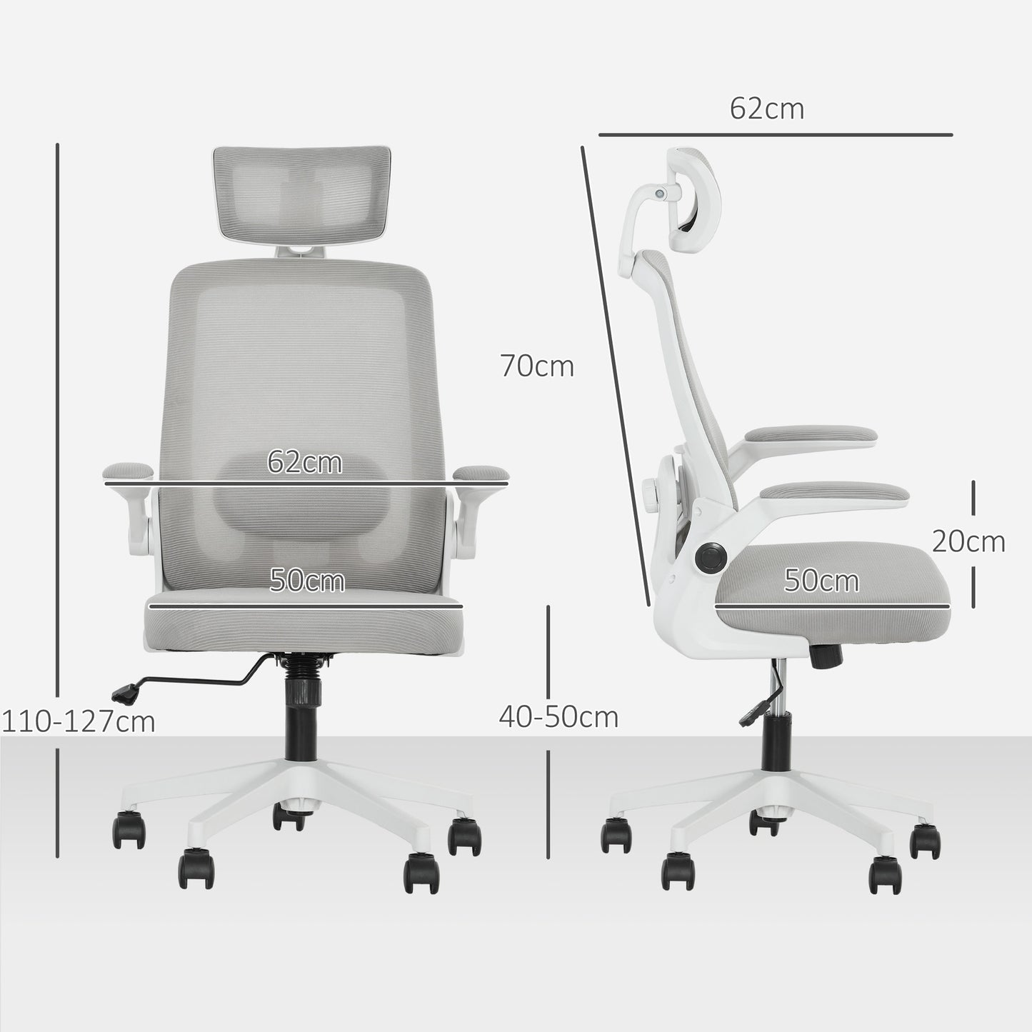 HOMCOM Executive Office Chair, Ergonomic Mesh, Flip-up Armrest, Adjustable Lumbar, Swivel, Grey