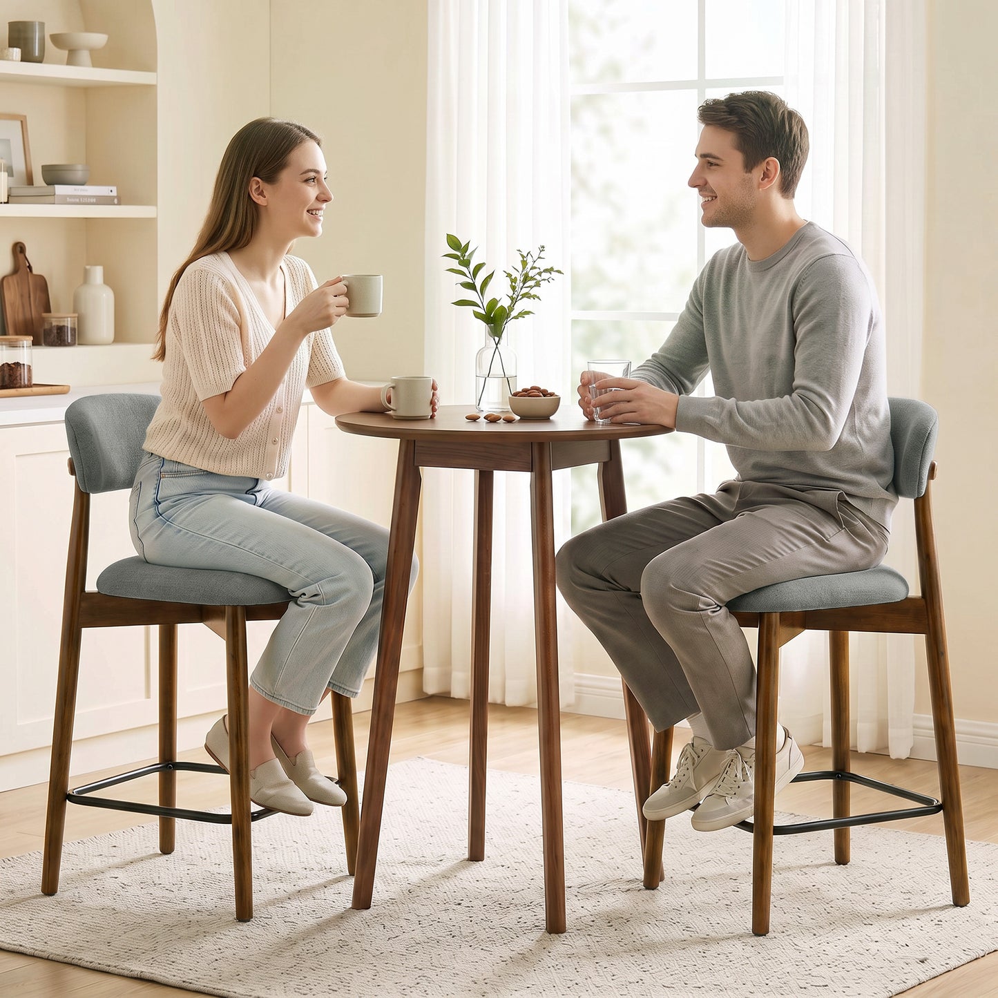 HOMCOM Bar Stools Curved Open Back Padded Seat Footrest Set of 2 for Kitchen Grey