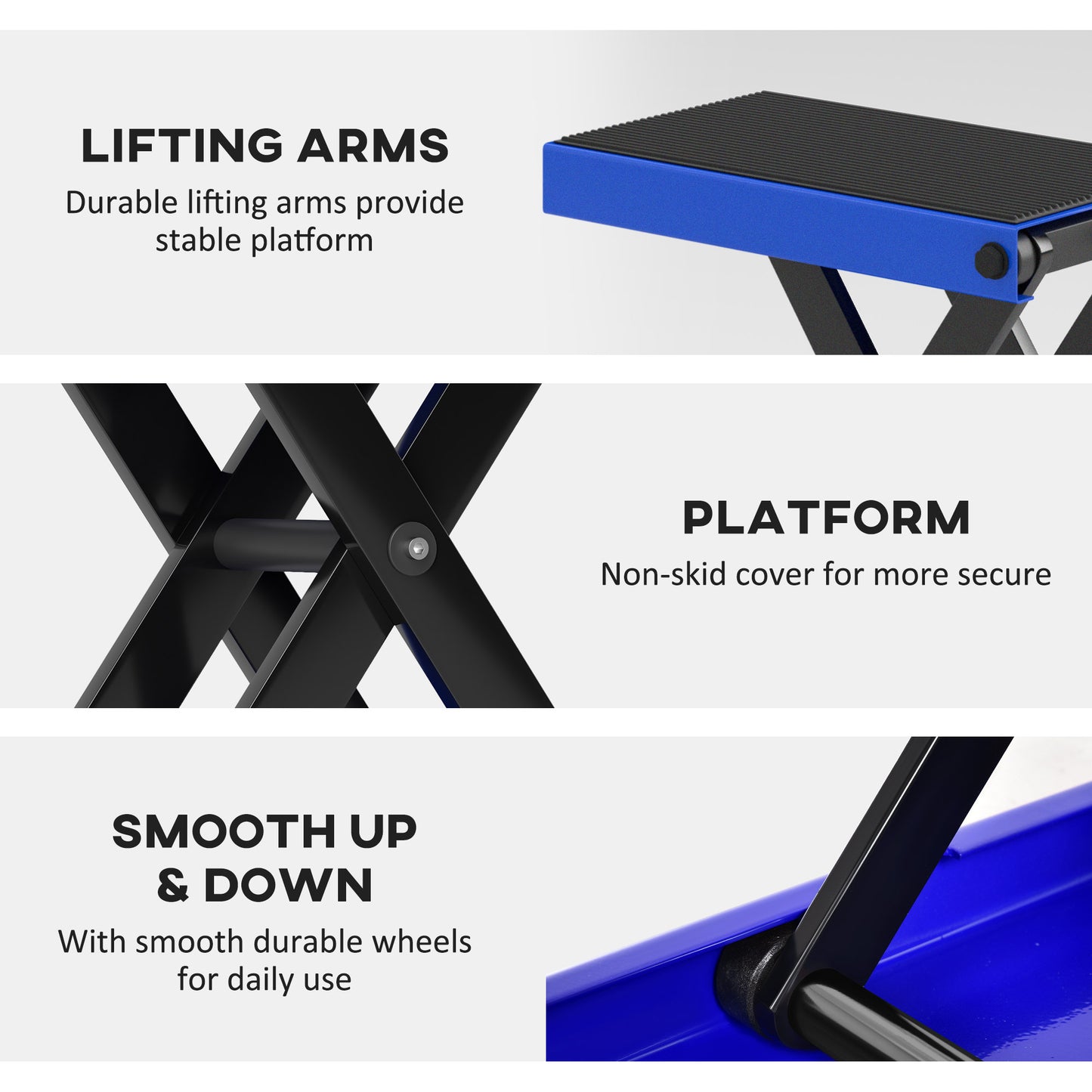 DURHAND Motorcycle Scissor Lift Jack, Anti-Slip Deck, Steel Repair Stand, Blue