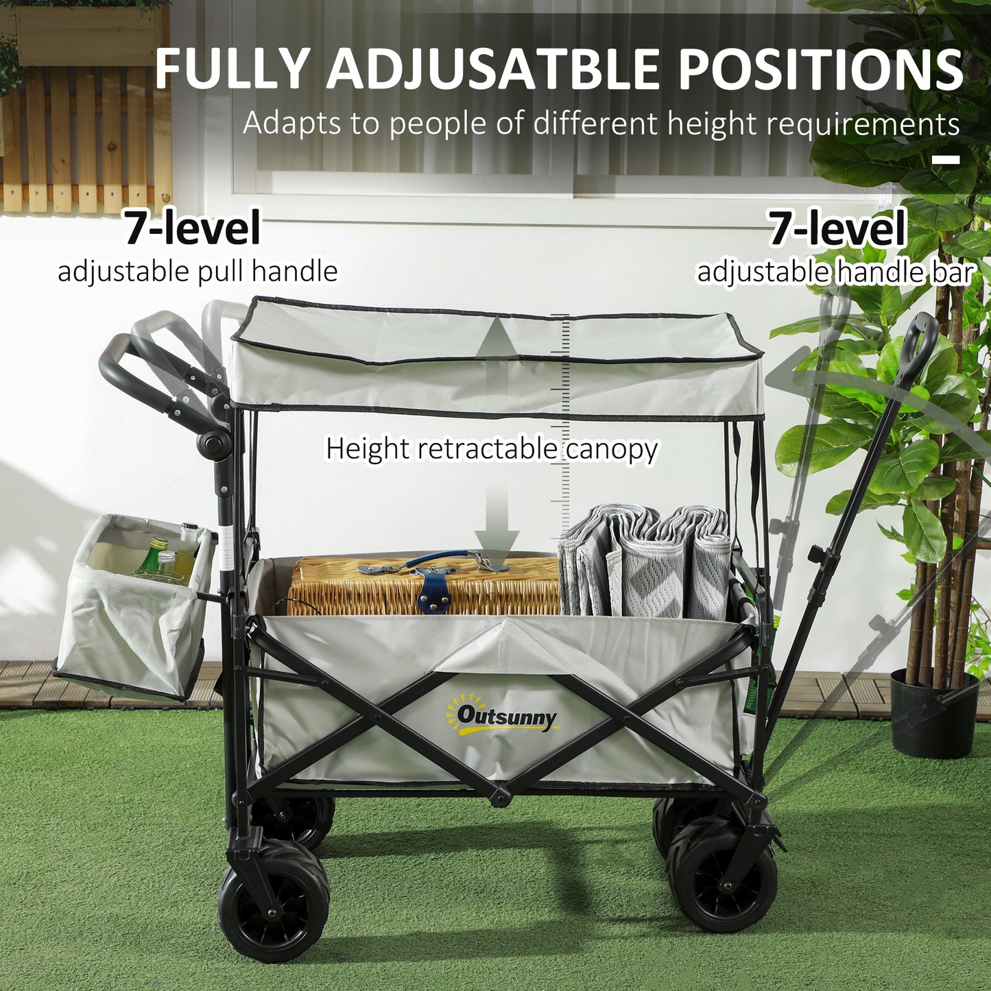 Outsunny Folding Trolley Cart Storage Wagon Beach Trailer Grey