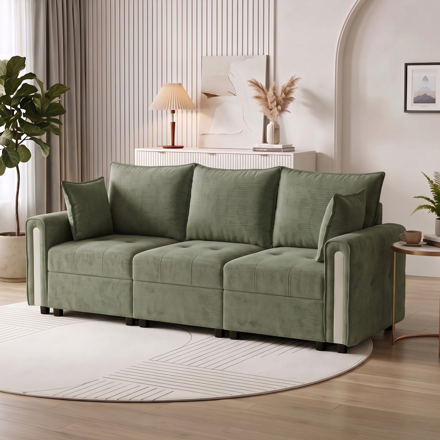 HOMCOM 3 Seater Sofa with Lift-Up Storage, 228cm Comfy Velvet Couch with Wide Deep Seat, Dark Green