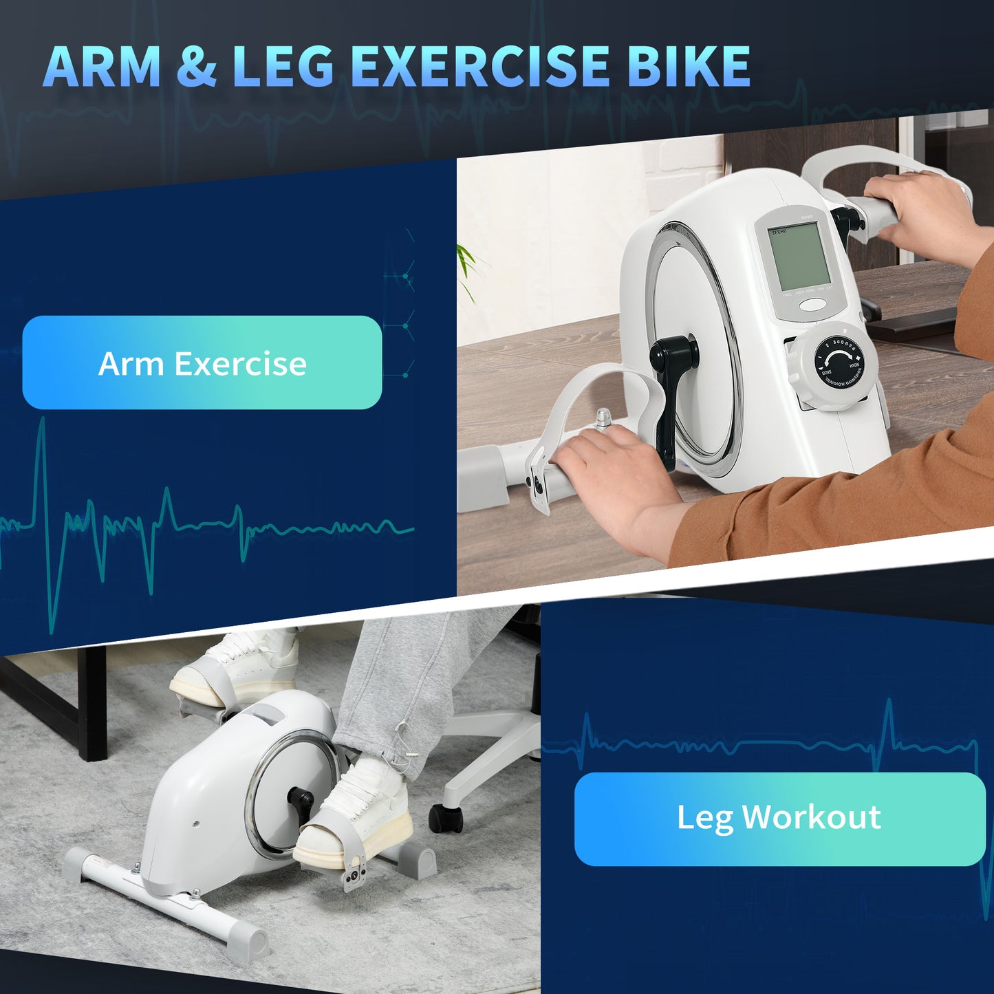 SPORTNOW Mini Exercise Bike with 8-Level Magnetic Resistance & LCD, Portable Under Desk Arm & Leg Workout, White