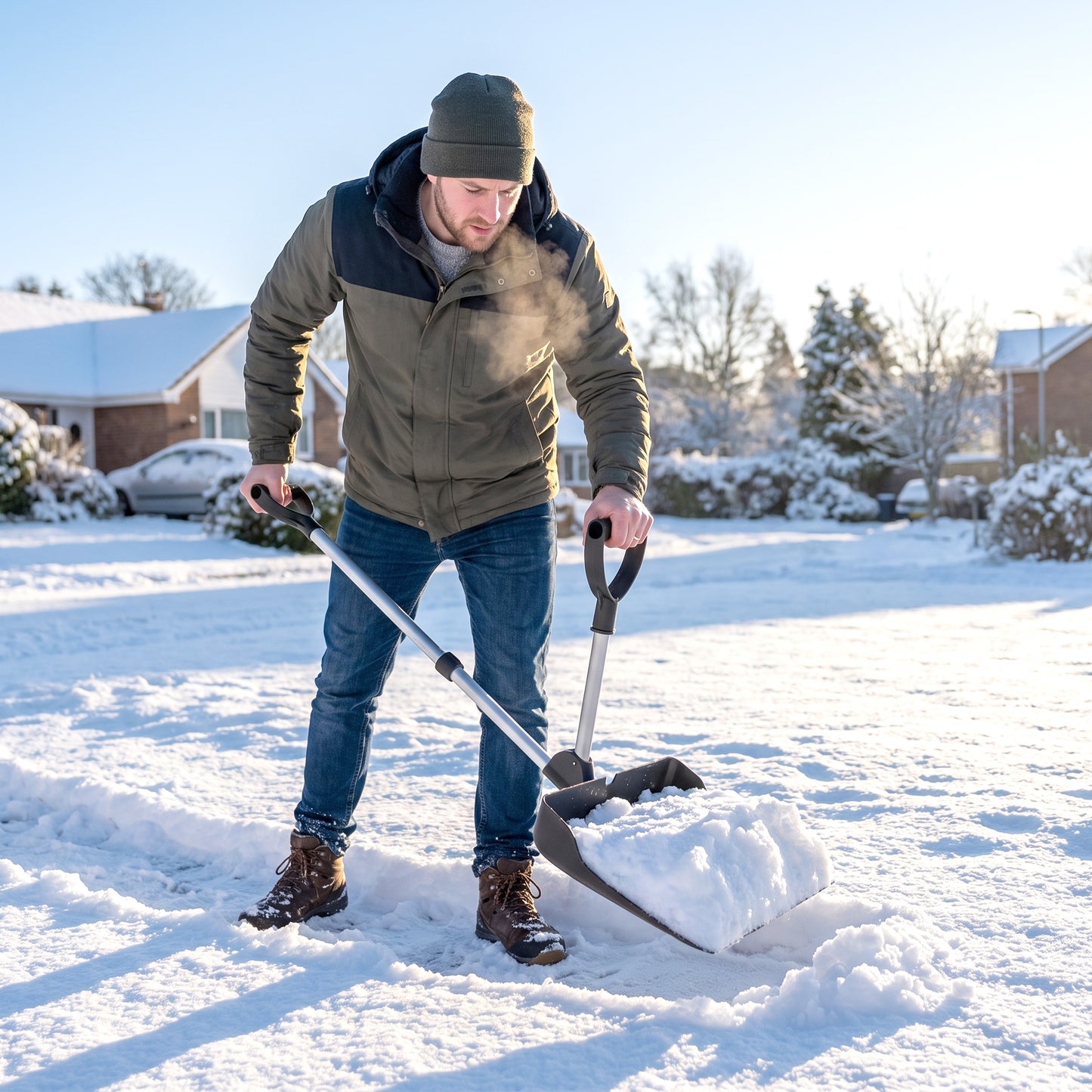 Outsunny Heavy-Duty Snow Shovel with Assist Handle, Portable Snow Pusher with 45cm Wide Blade, Detachable Aluminium Handle