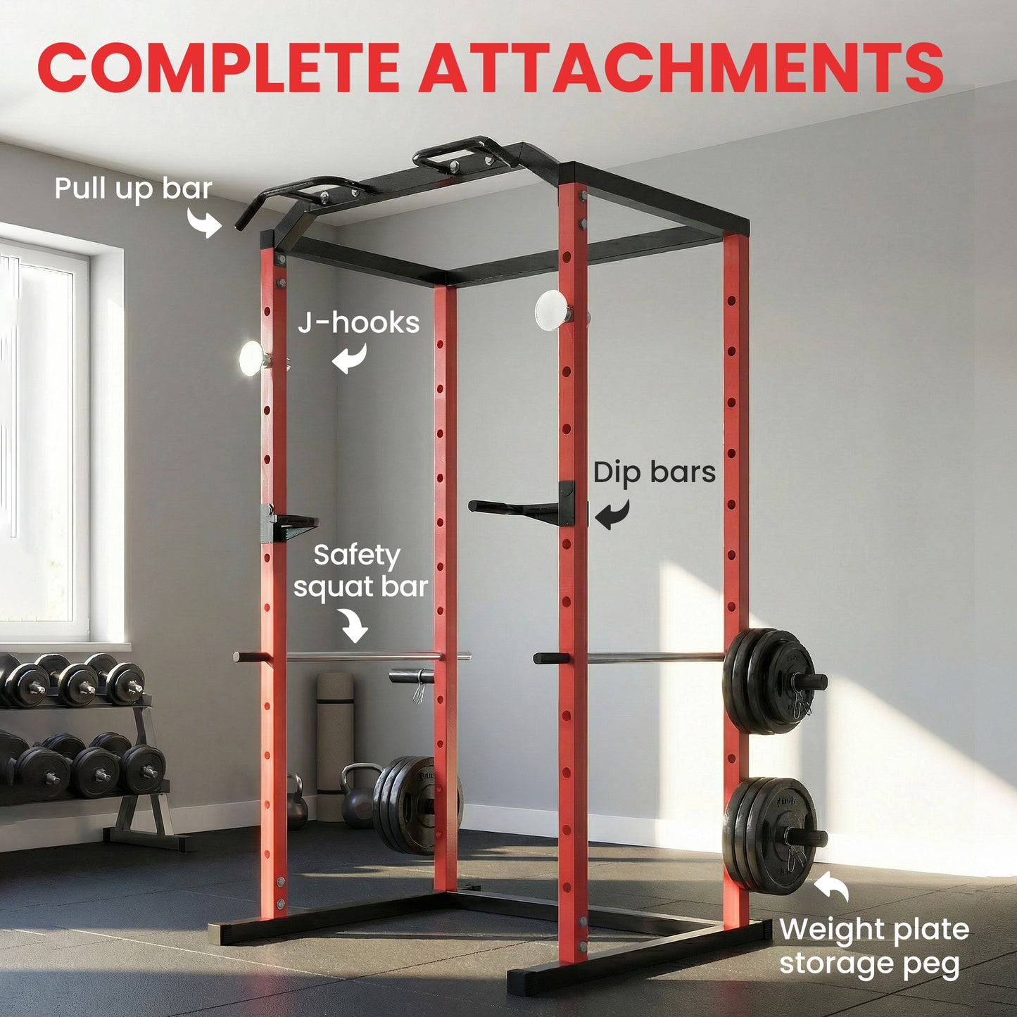 SPORTNOW Power Tower, Adjustable Squat Rack with Pull-Up Bar, Dip Station & Safety Arms for Home Gym Strength Training