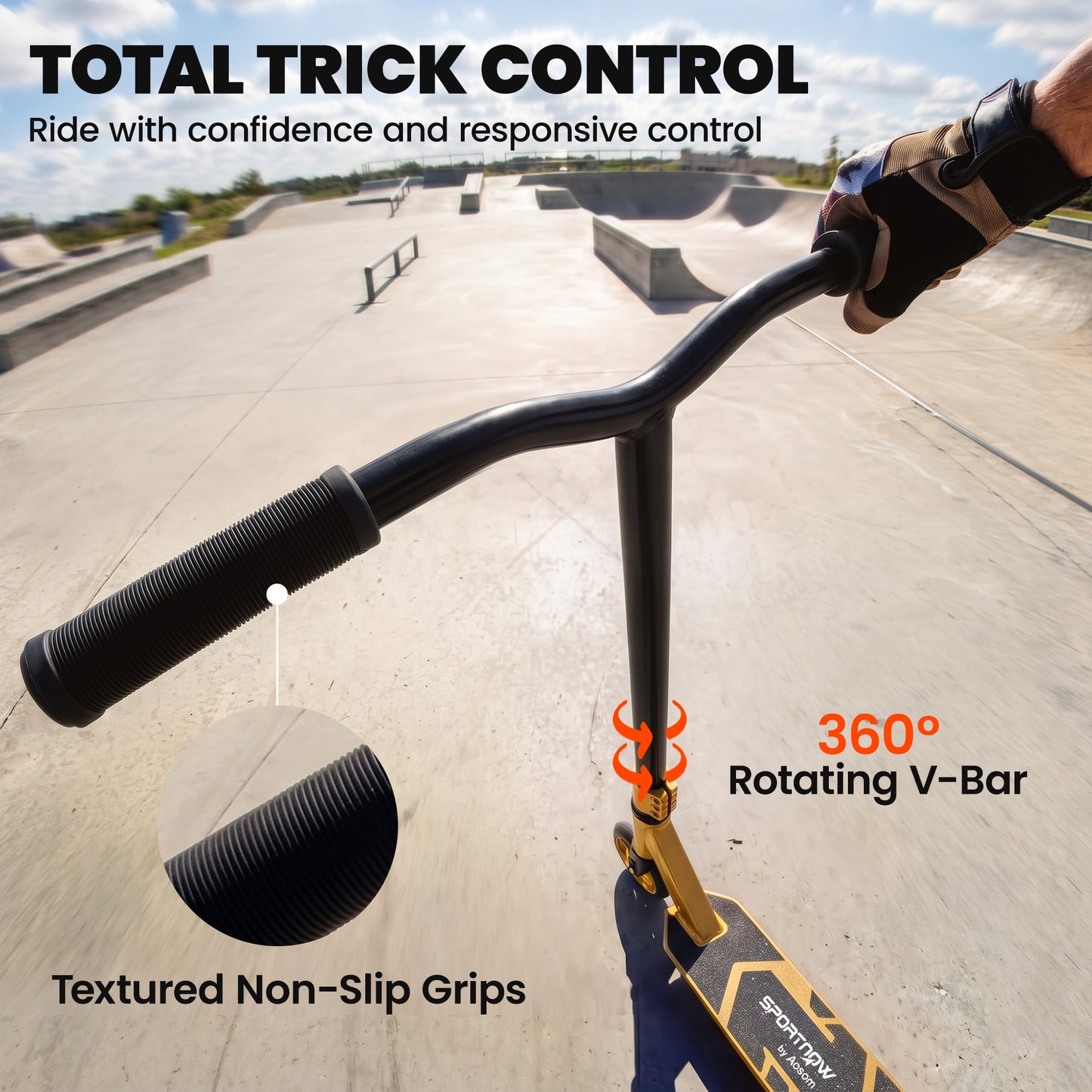 SPORTNOW Stunt Scooter, Pro Scooter for Adult Teens with 360° Handlebar, 110 mm PU Wheels, Aluminium Deck, ABEC-7, Gold Tone