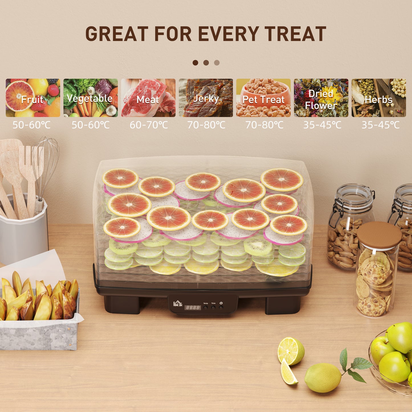 HOMCOM 40-70°C Six-Tray Food Dehydrator - Black