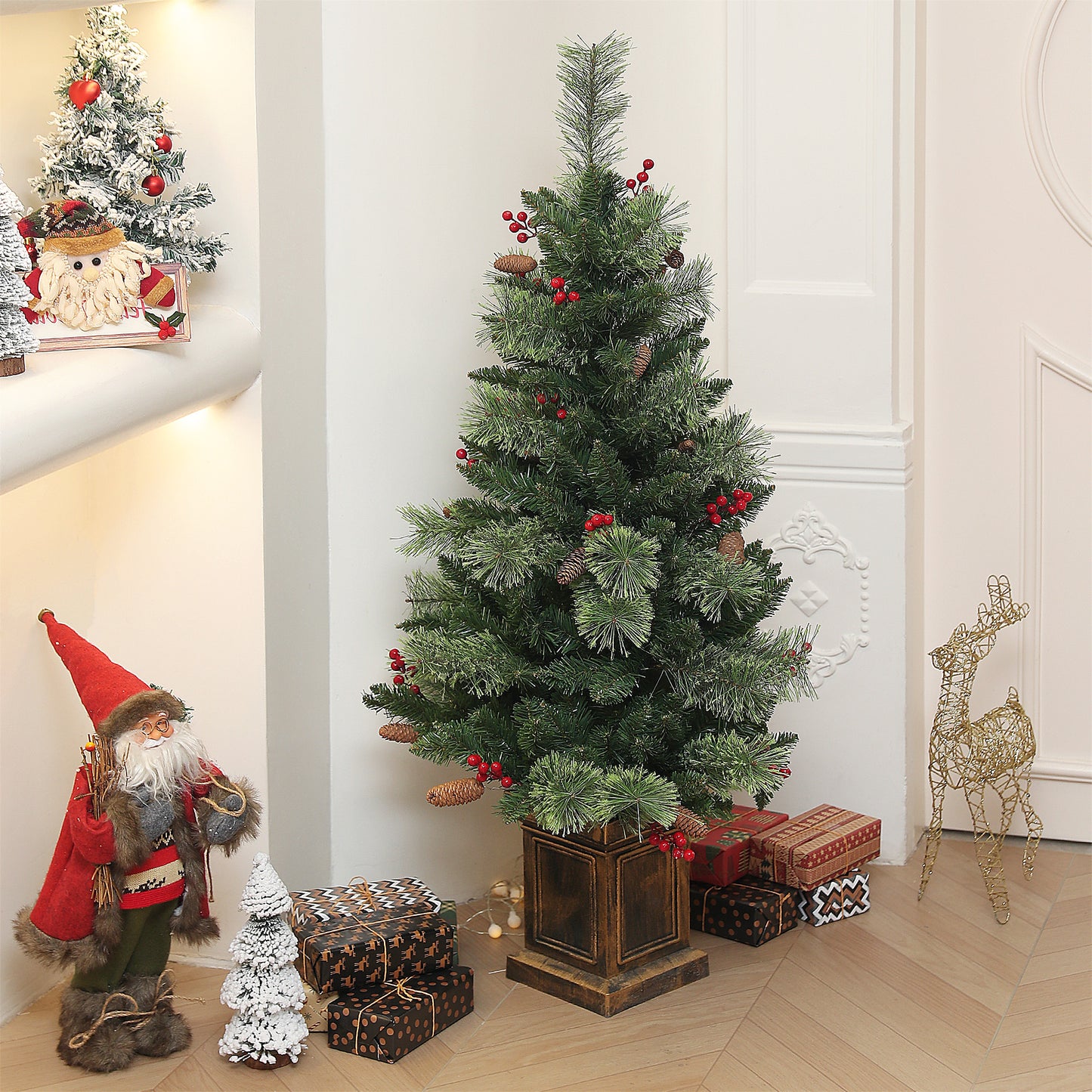 HOMCOM 1.2m/4ft Artificial Christmas Tree with 100 Warm White LED Lights Green