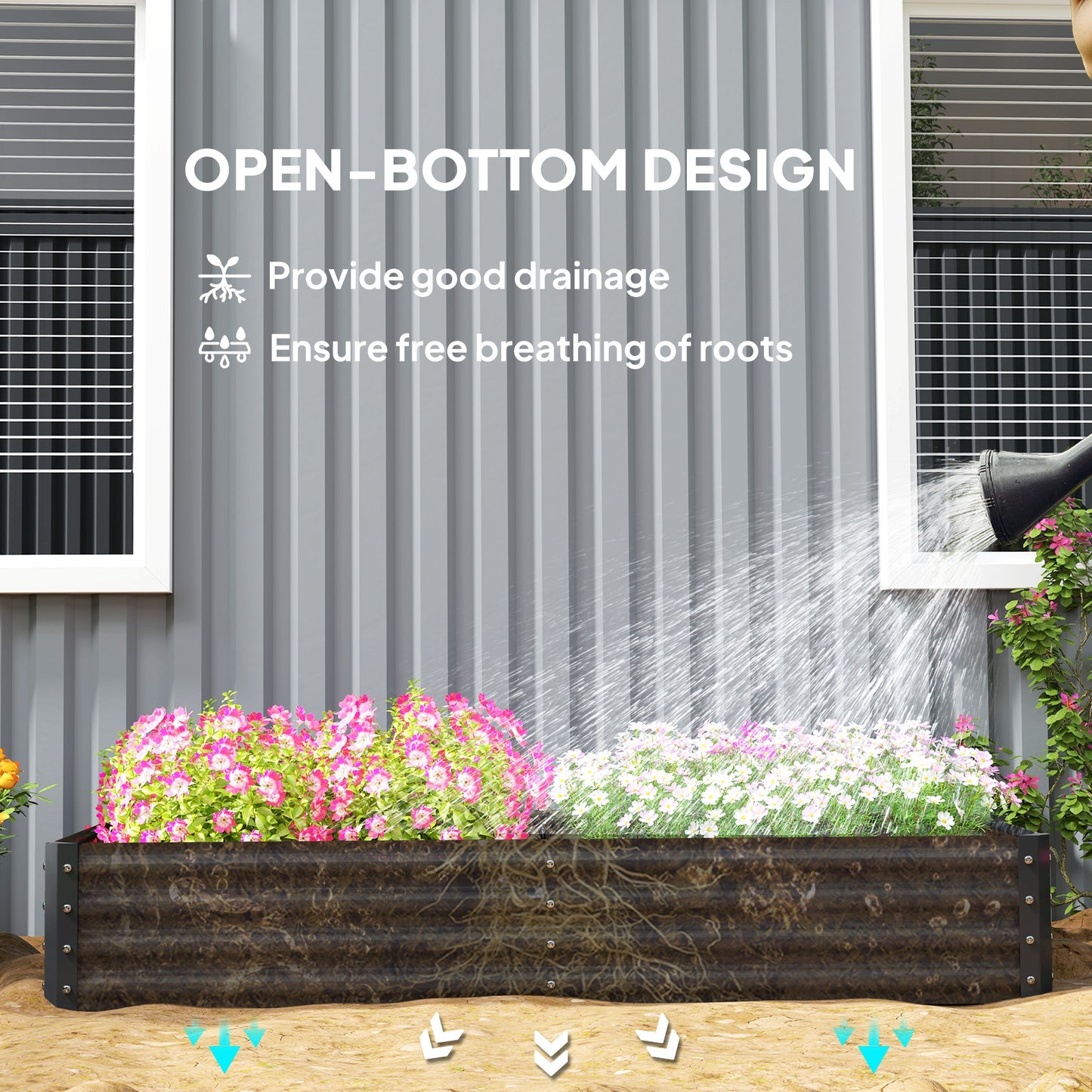 Outsunny 180 x 90cm Galvanised Steel Open Planter - 84H-211V00CG