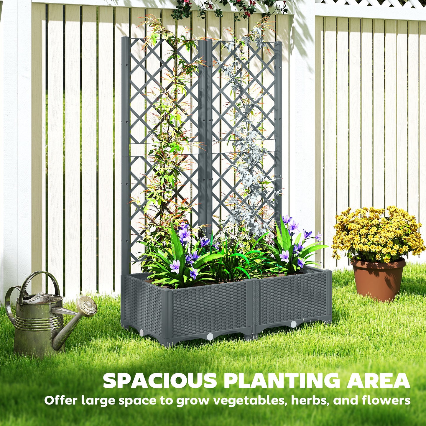 Outsunny Raised Garden Bed with Trellis Grey