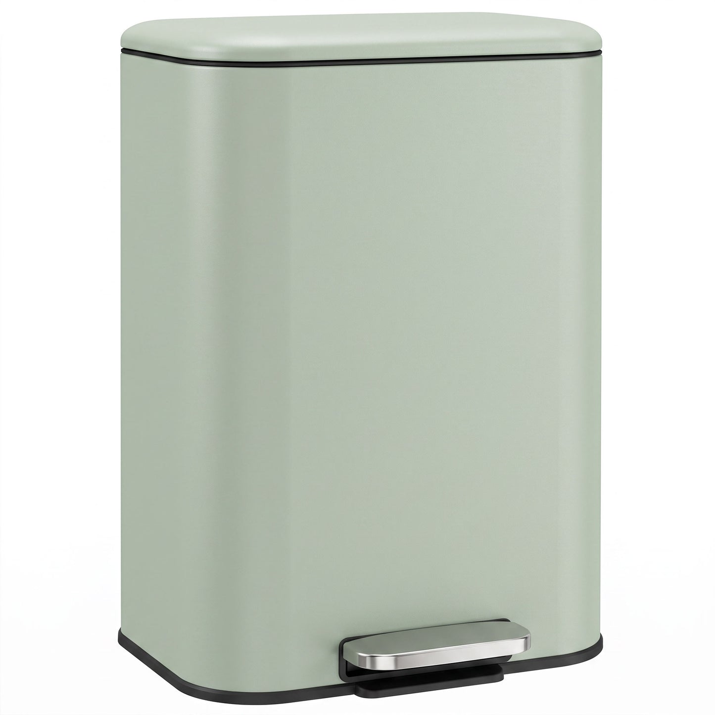 HOMCOM 50 L Kitchen Pedal Bin, Metal Rubbish Bin with Removable Inner Bucket, Soft-Close & Stay-Open Lid, Light Green