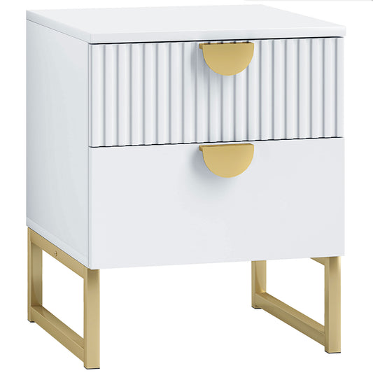HOMCOM Elegant Two-Drawer Bedside Table Nightstand - White