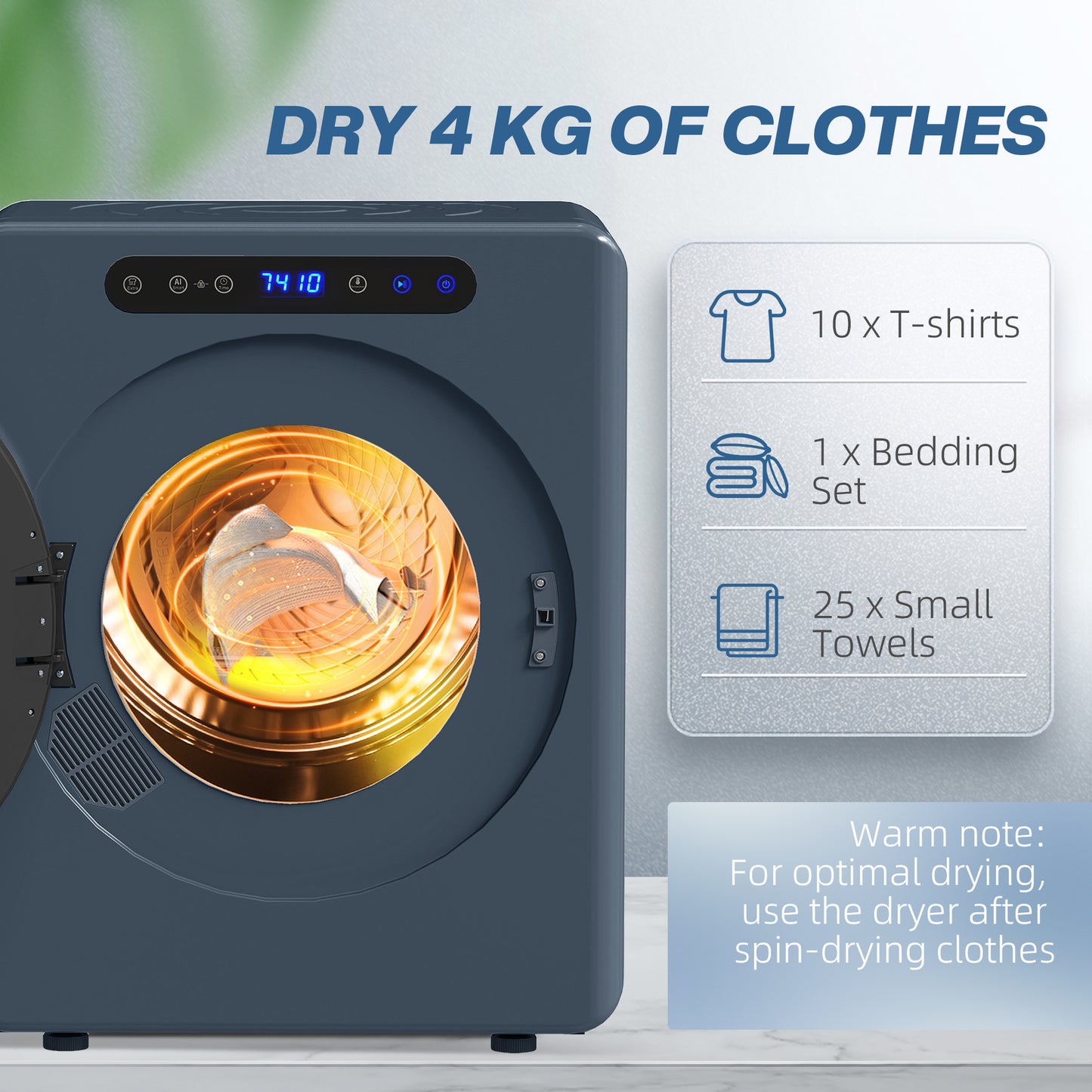 HOMCOM 5kg Compact 40-60°C  Tumble Dryer Blue