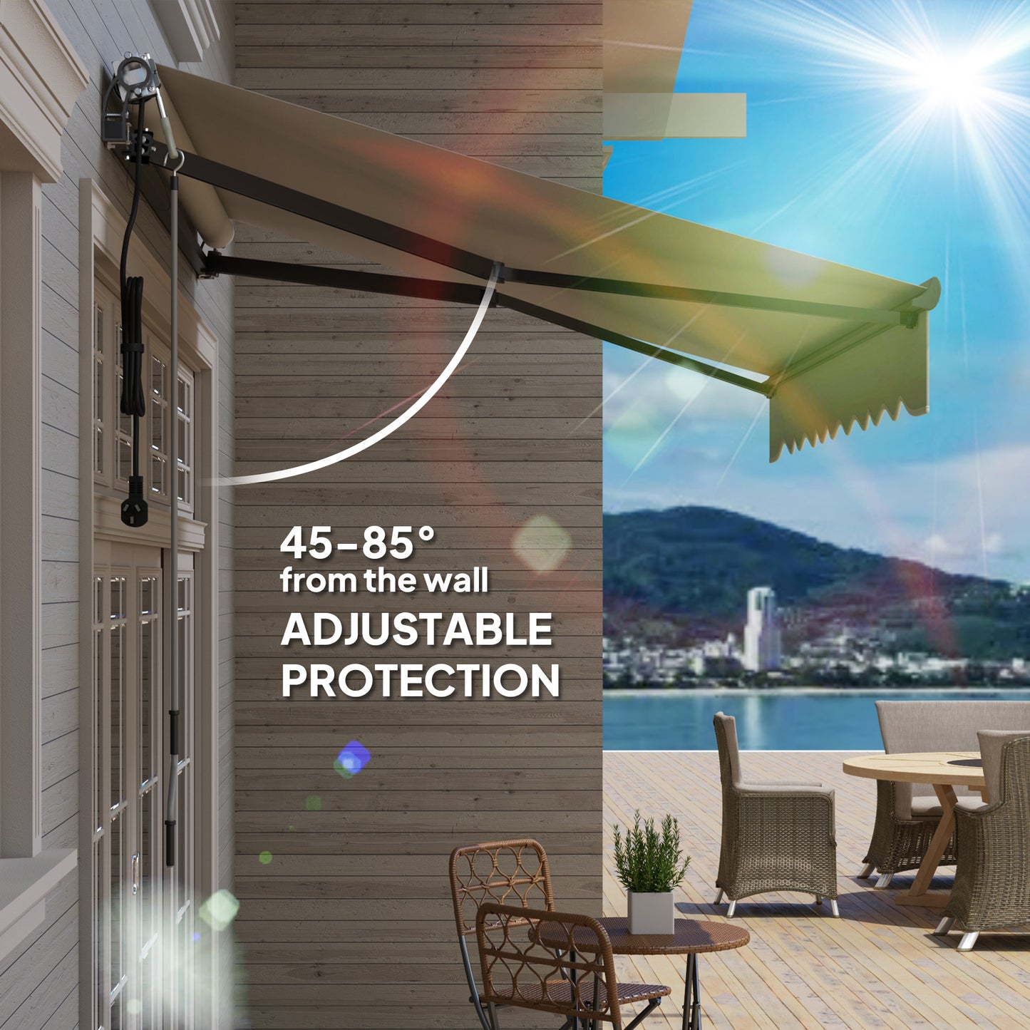 Outsunny Electric Awning, 2.5 x 2m, Remote Controlled, Aluminum Frame, UV30+ Sun Shade Canopy for Patio Door/Window, Light Grey