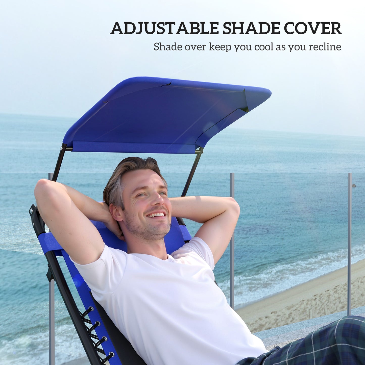 Outsunny Zero Gravity Lounger Chair, Folding Reclining Patio Chair with Shade Cover, Cup Holder, Soft Cushion and Headrest for Poolside, Camping, Blue