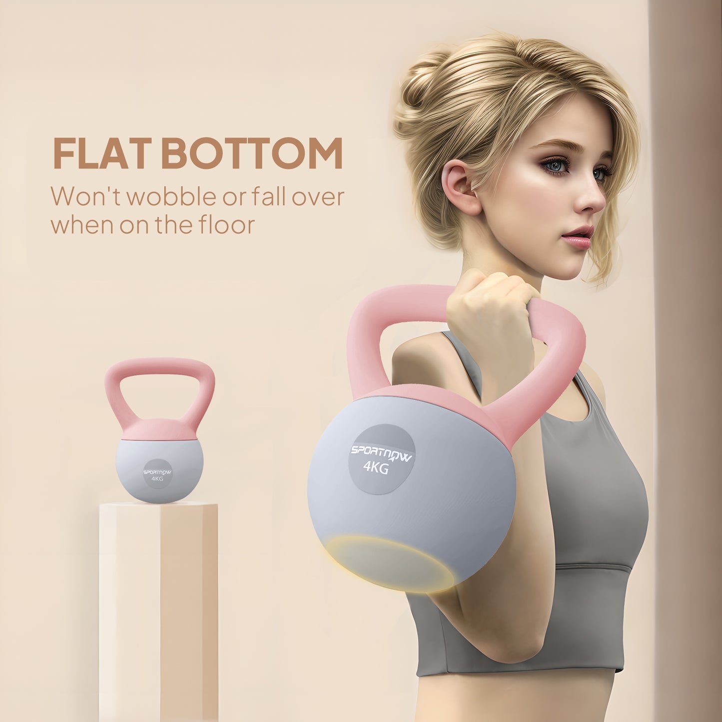 SPORTNOW 4KG Soft Kettlebell, Kettlebell with Non-Slip Handle for Home Gym, Weight Lifting, Strength Training, Pink/Grey