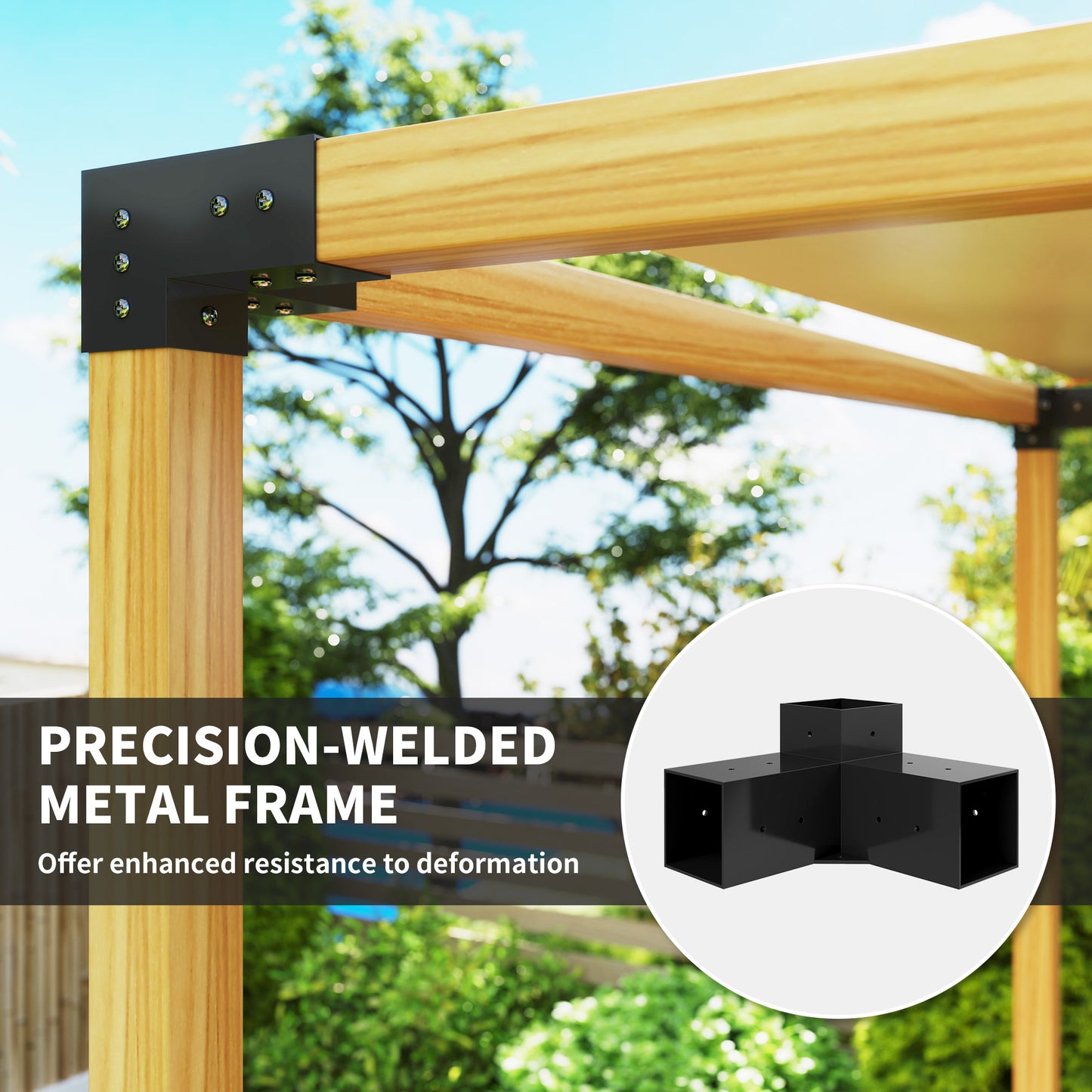 Outsunny Pergola Kit: DIY 3-Way Brackets & Post Base for 4"x4" Lumber, 8 PCS with Screws Included