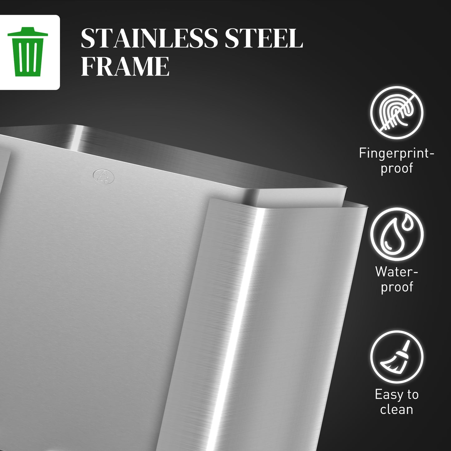 HOMCOM 56L Dual Compartment Stainless Steel Bin, with Deodoriser Holders - Silver Tone