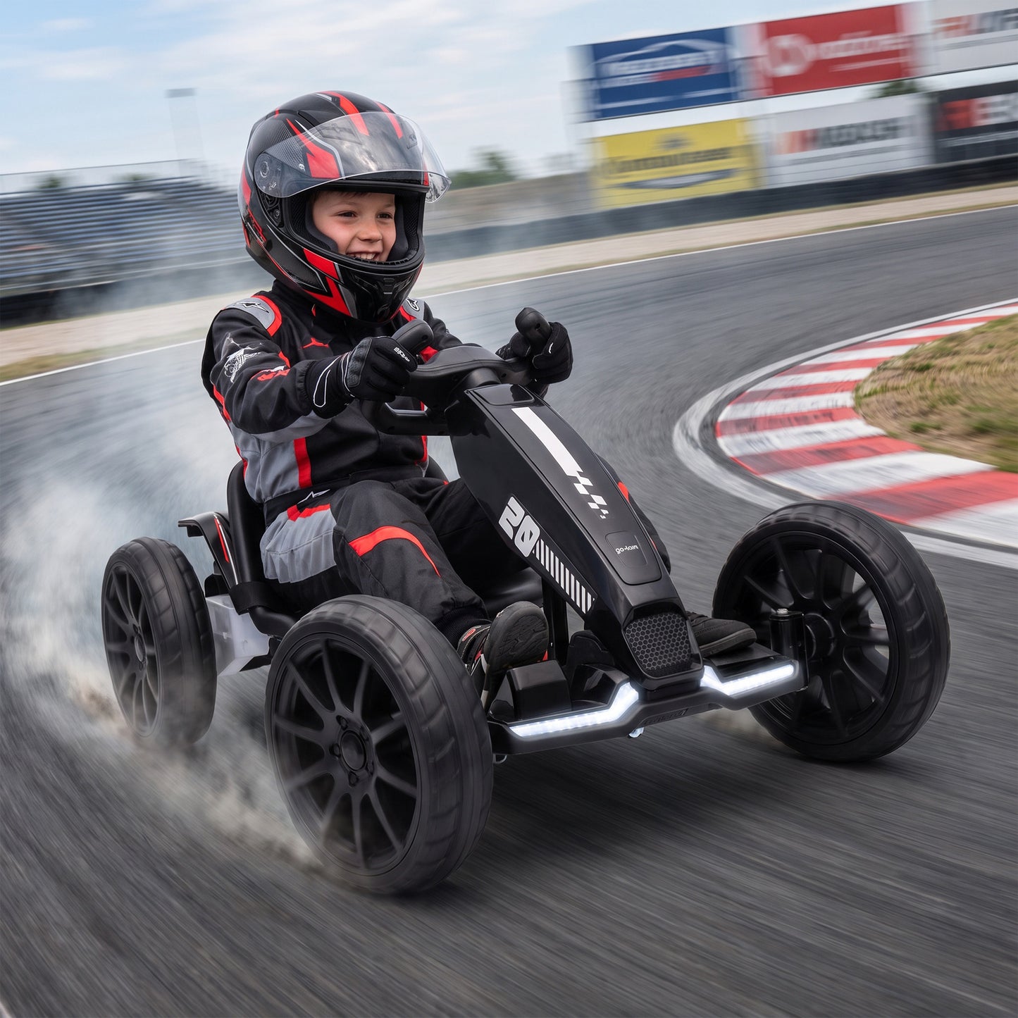 AIYAPLAY 12V Electric Go Kart for Kids with Dual Motors, Adjustable Seat, Soft Start, LED Lights, EVA Wheels, for Age 3-6, Black